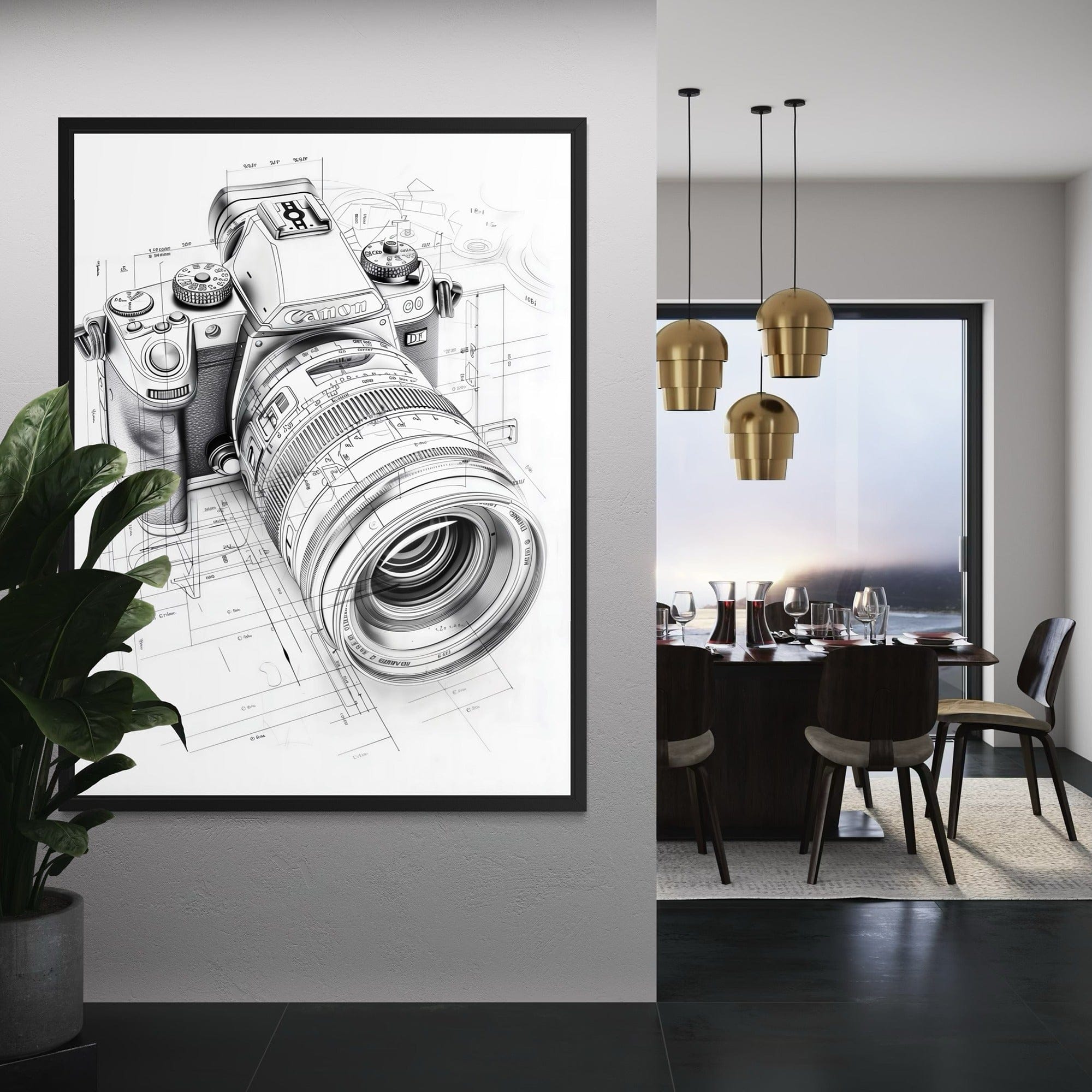 Detail of shutter button and dials in camera line drawing