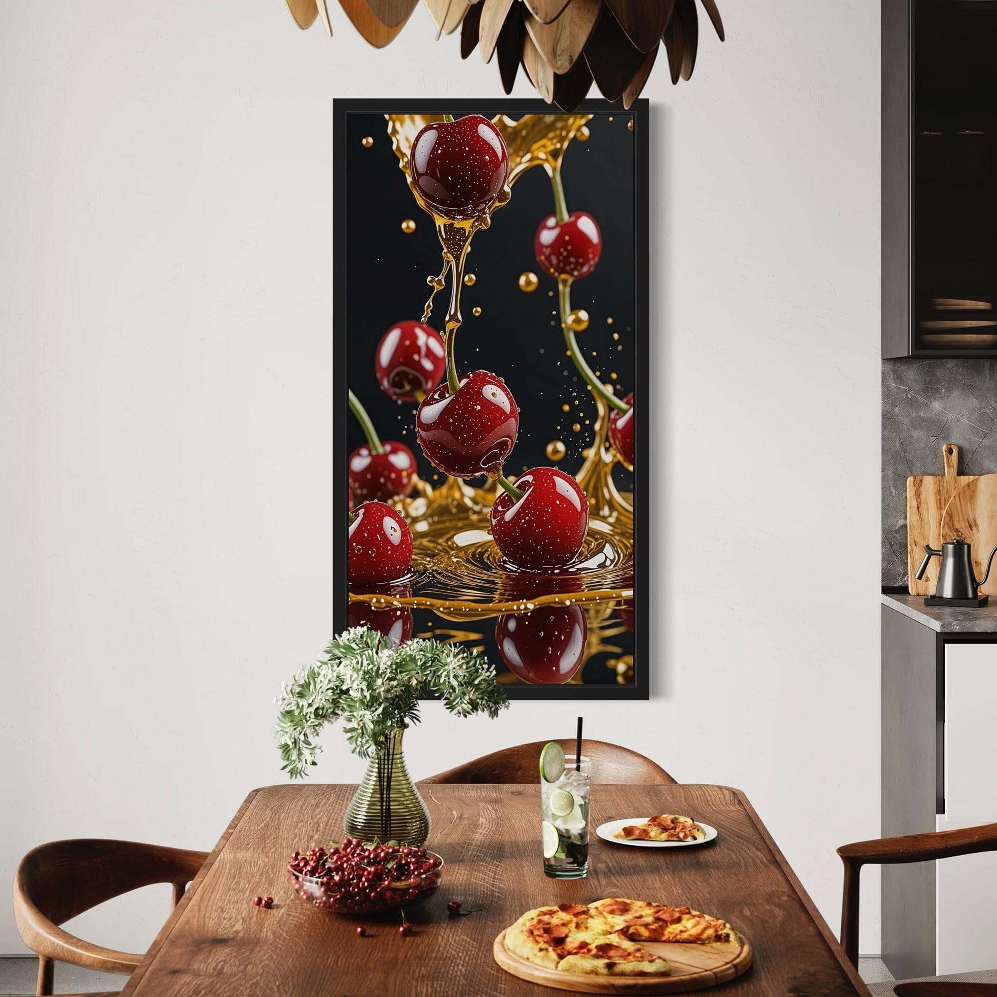 Back view hanging hardware of cherry honey canvas print