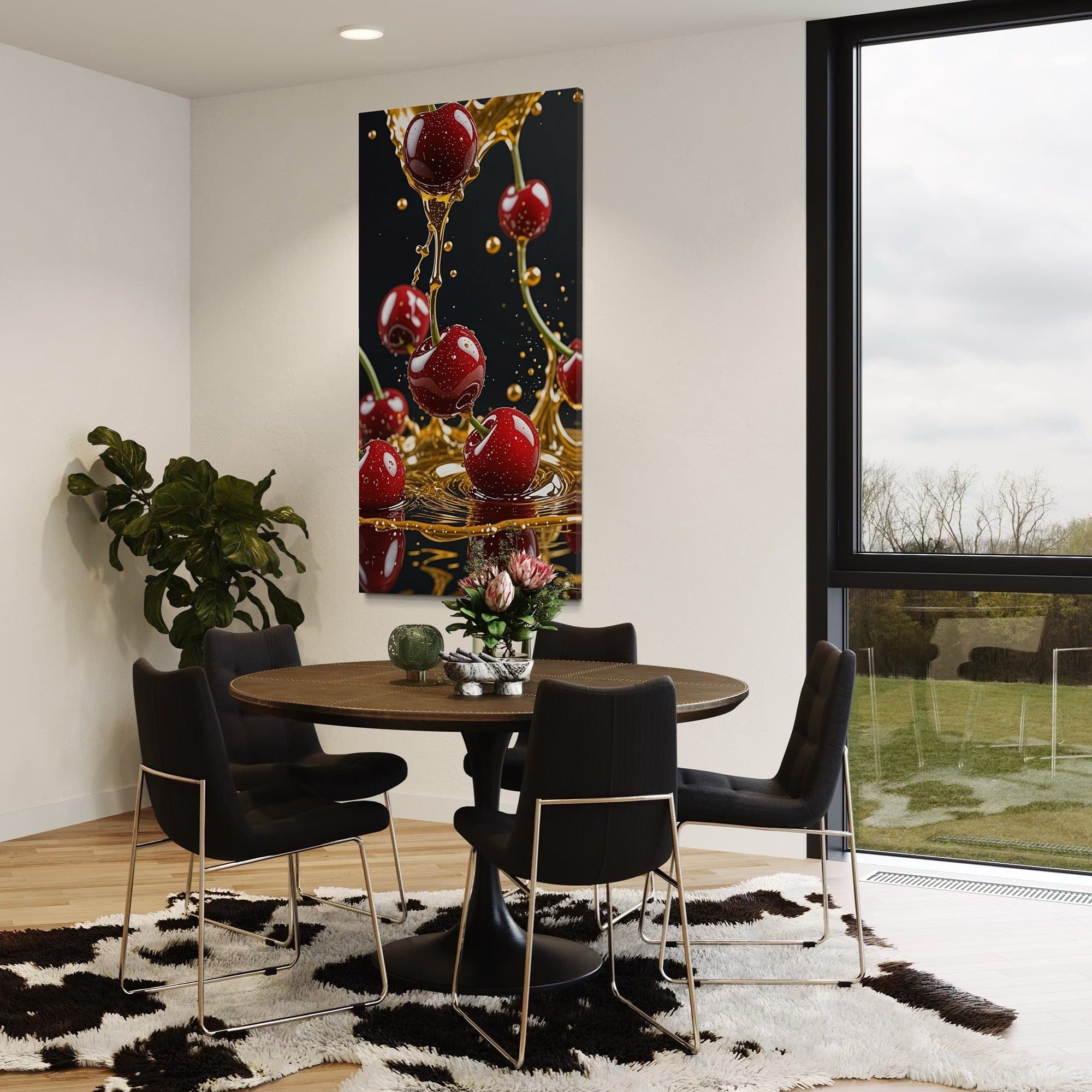 Modern kitchen lifestyle photo with cherry honey artwork