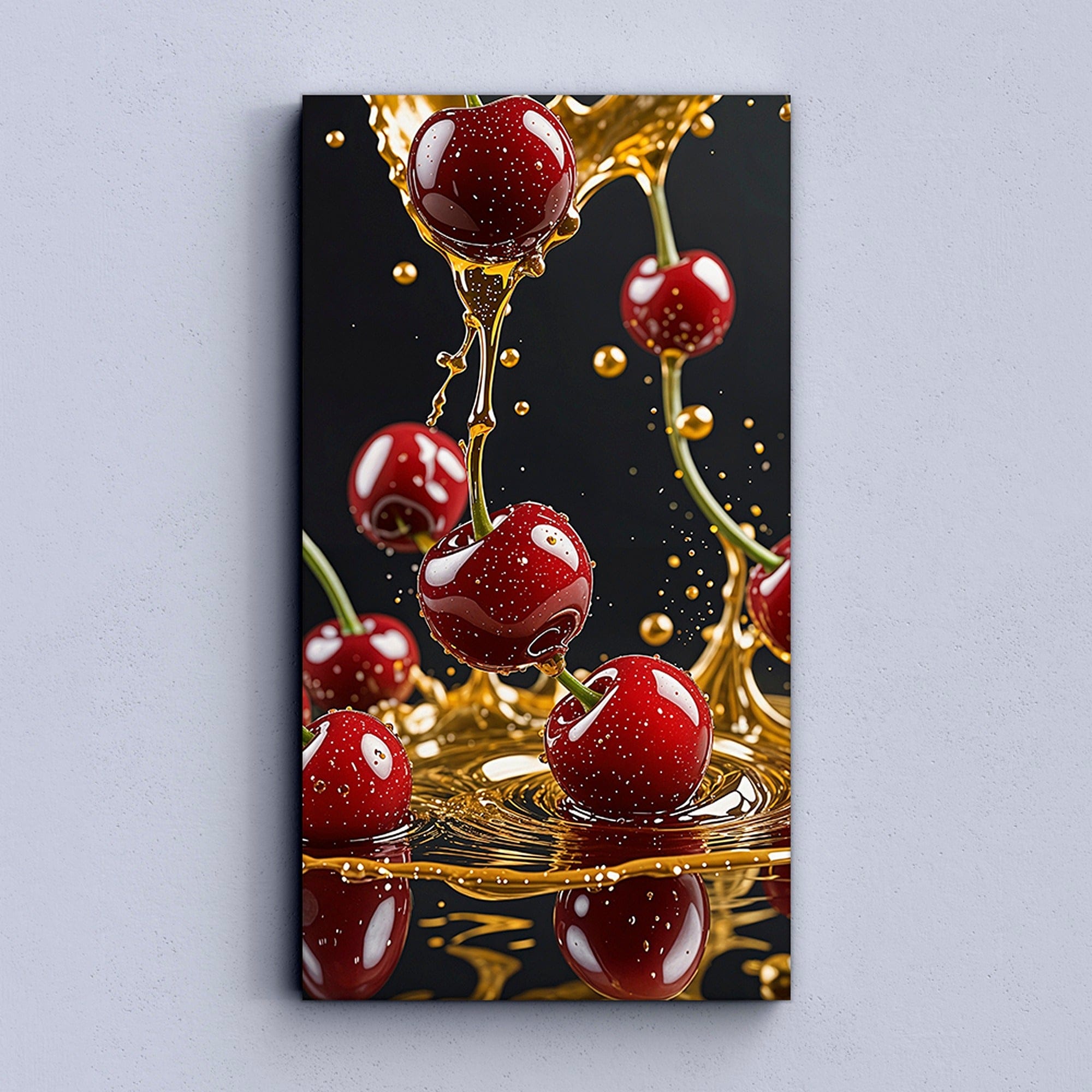 Cherry honey splash canvas wall art vertical