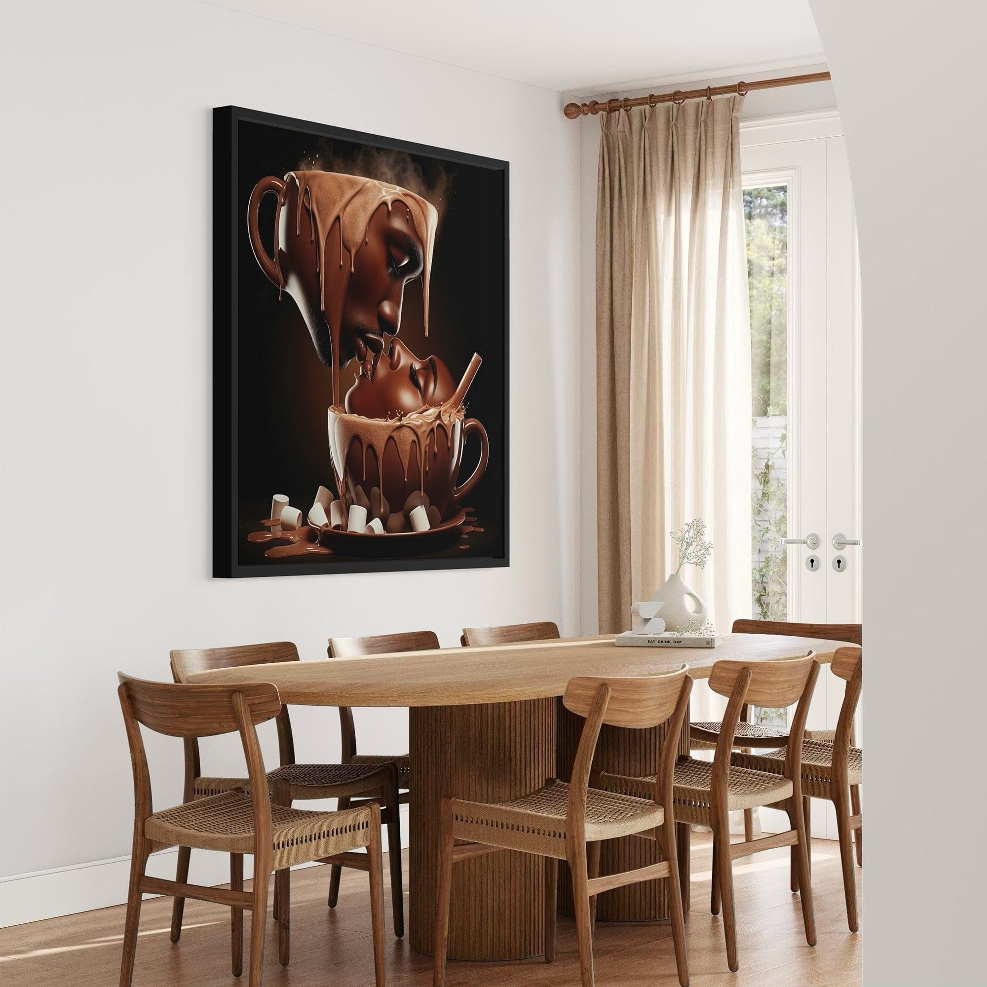 Bacio al cioccolato – Decorazione da parete su tela con caffè romantico