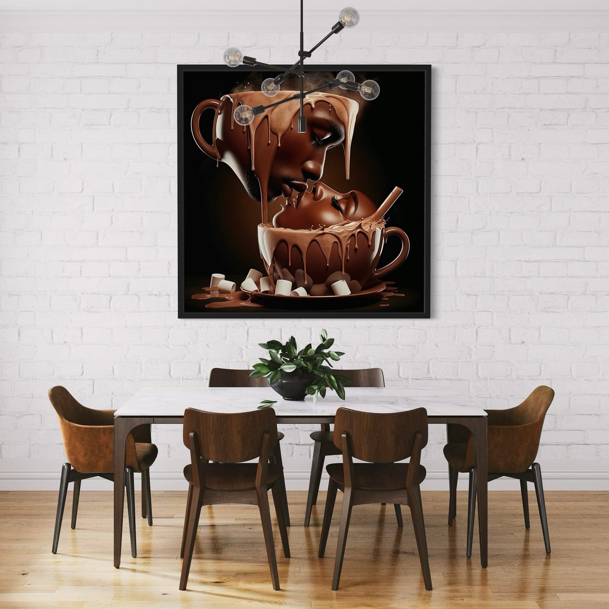 Bacio al cioccolato – Decorazione da parete su tela con caffè romantico