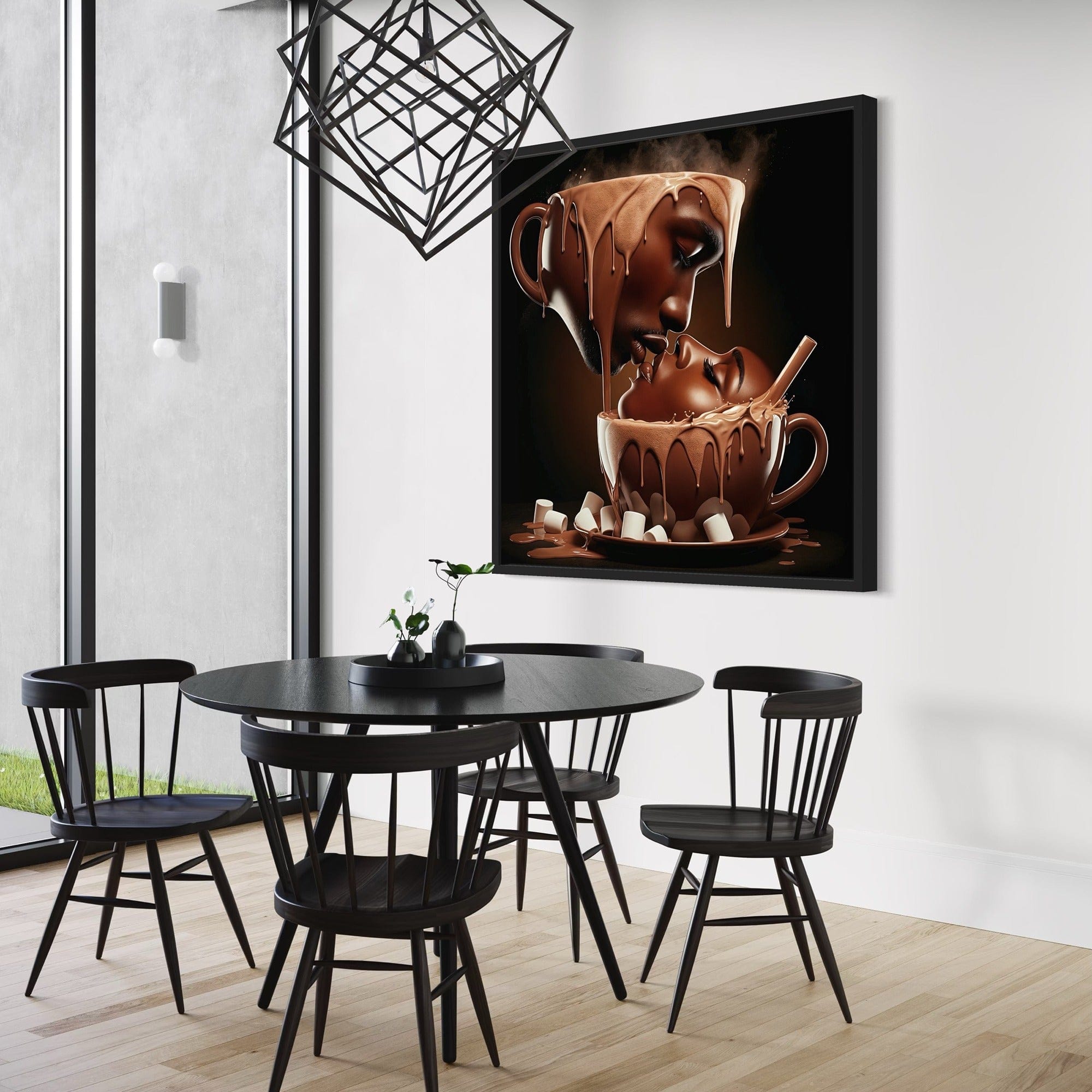 Bacio al cioccolato – Decorazione da parete su tela con caffè romantico