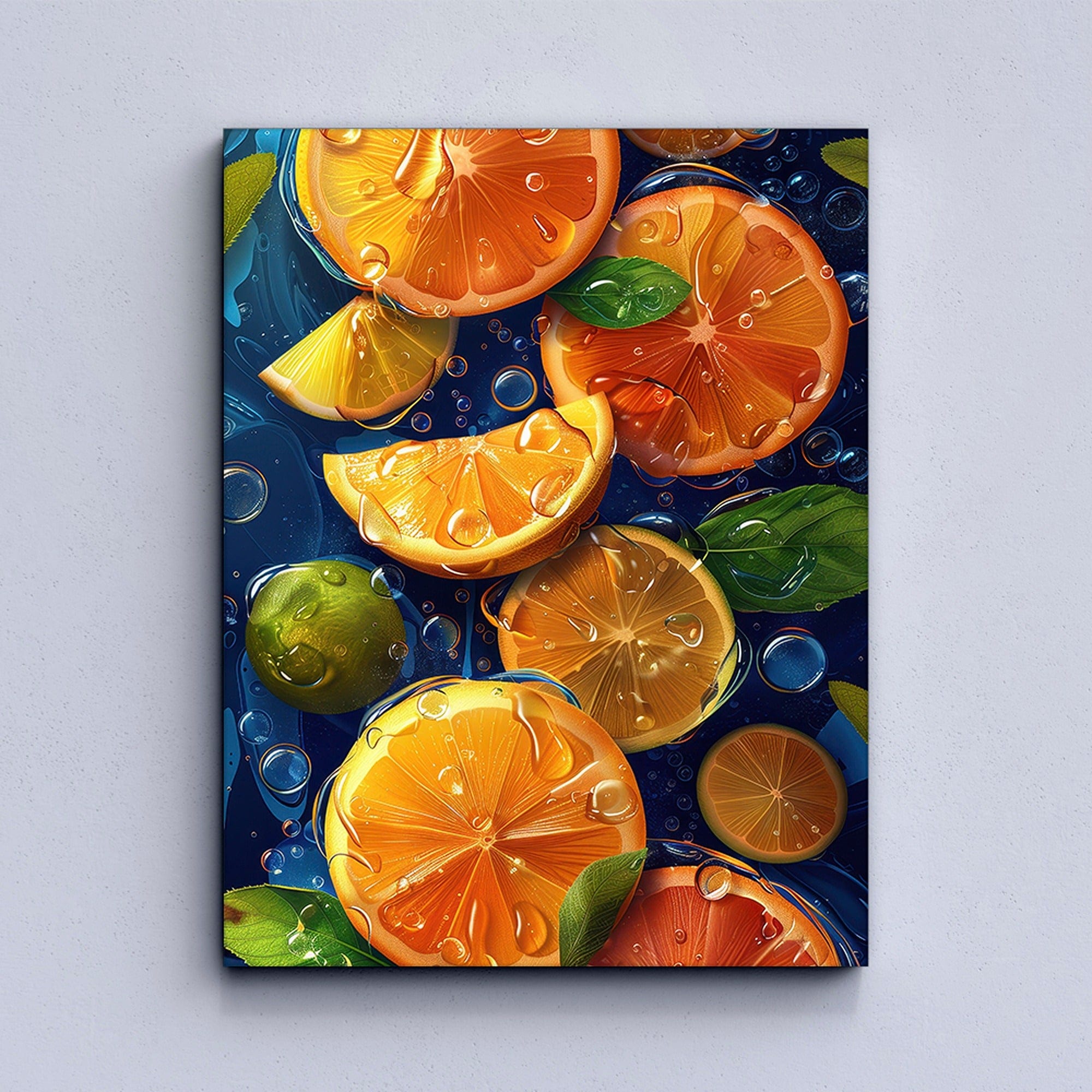 Colorful fruit splash canvas kitchen artwork