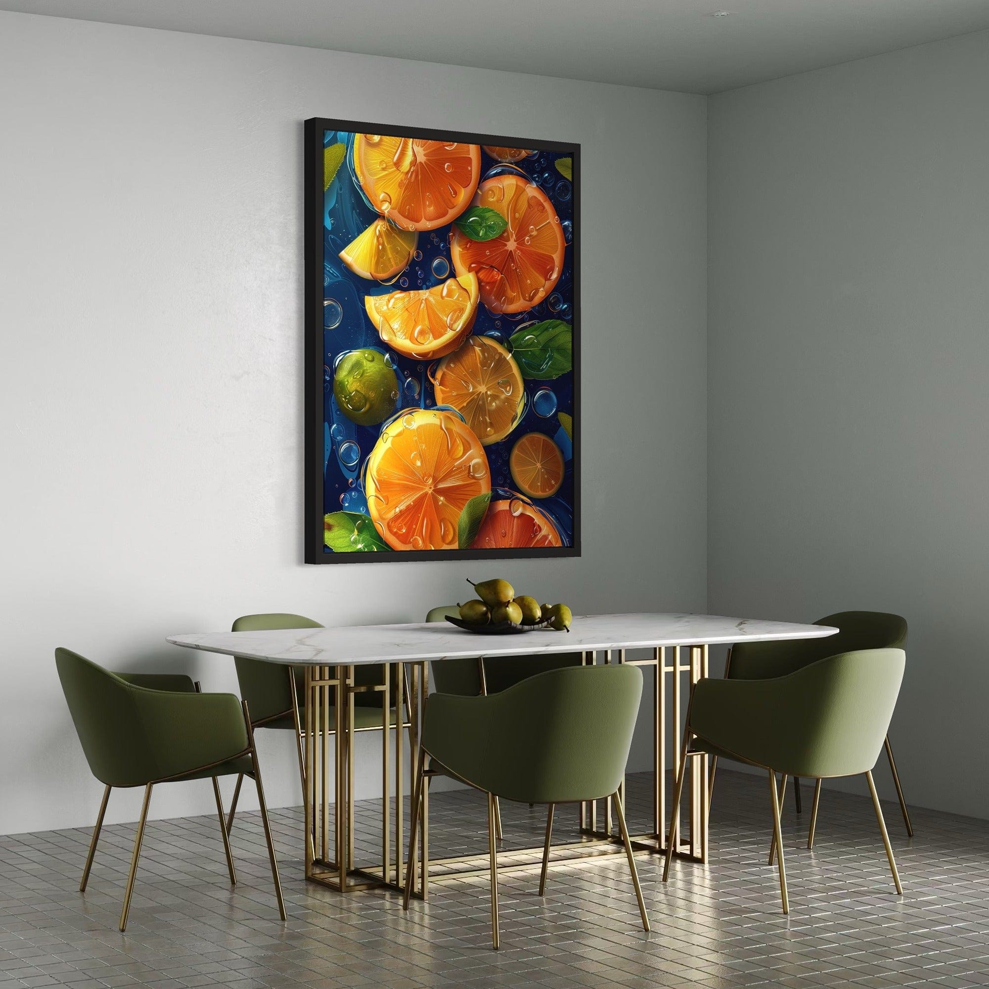 Vibrant orange slice canvas print blue background