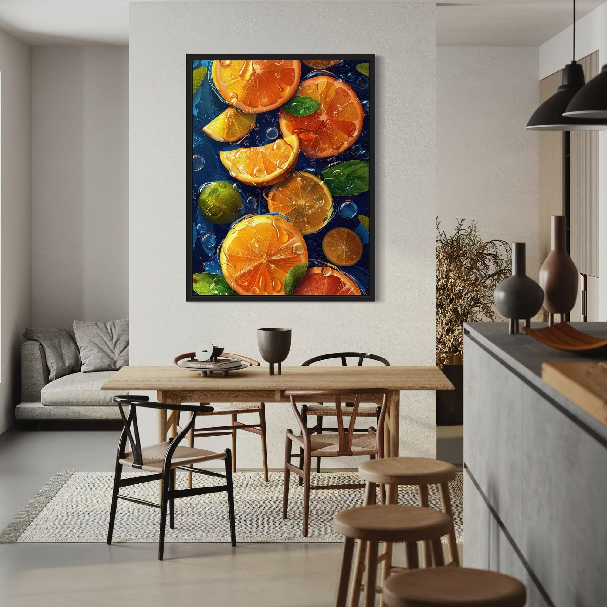 Water droplets citrus canvas for breakfast nook