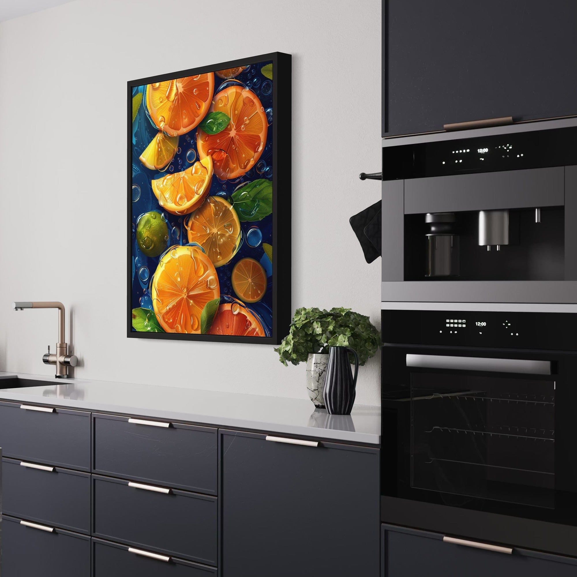 Tropical citrus wall decor for cafe interior
