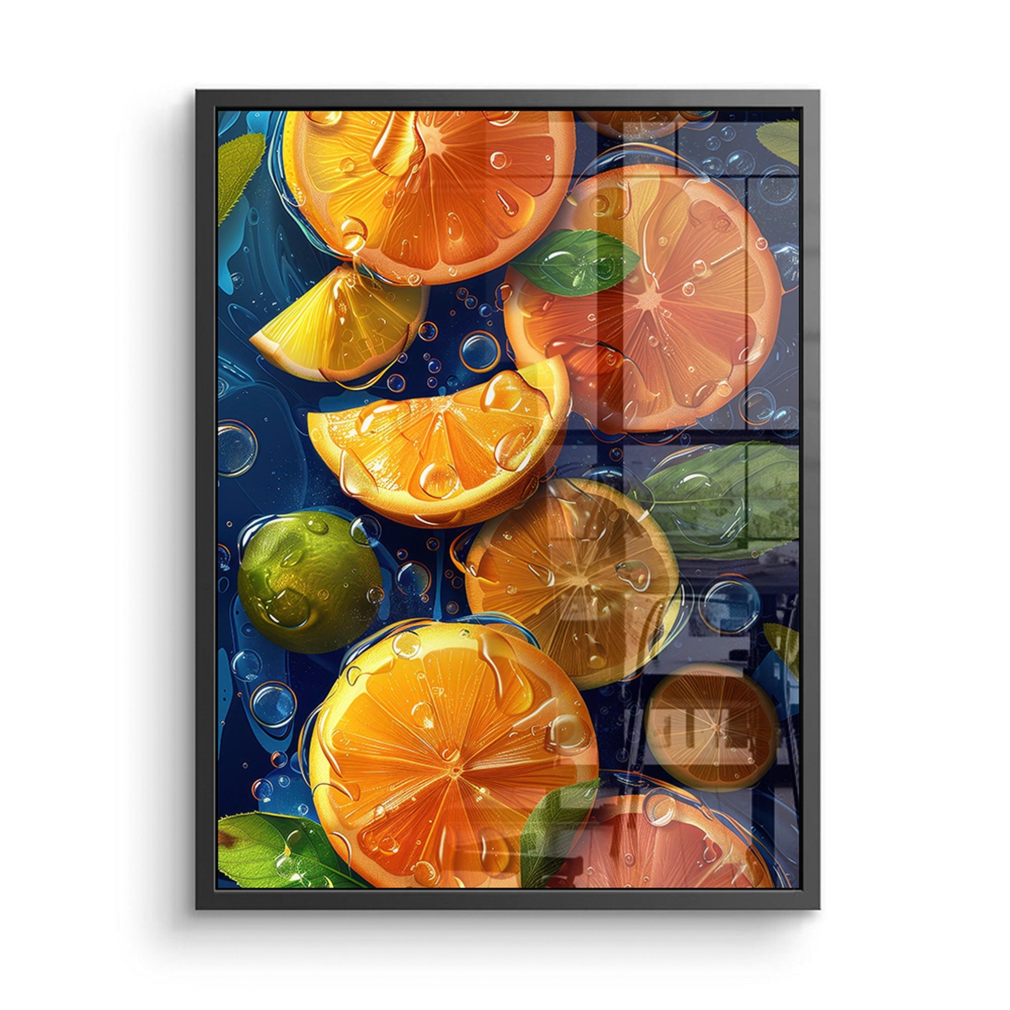 Orange slices in water poster for kitchen decor