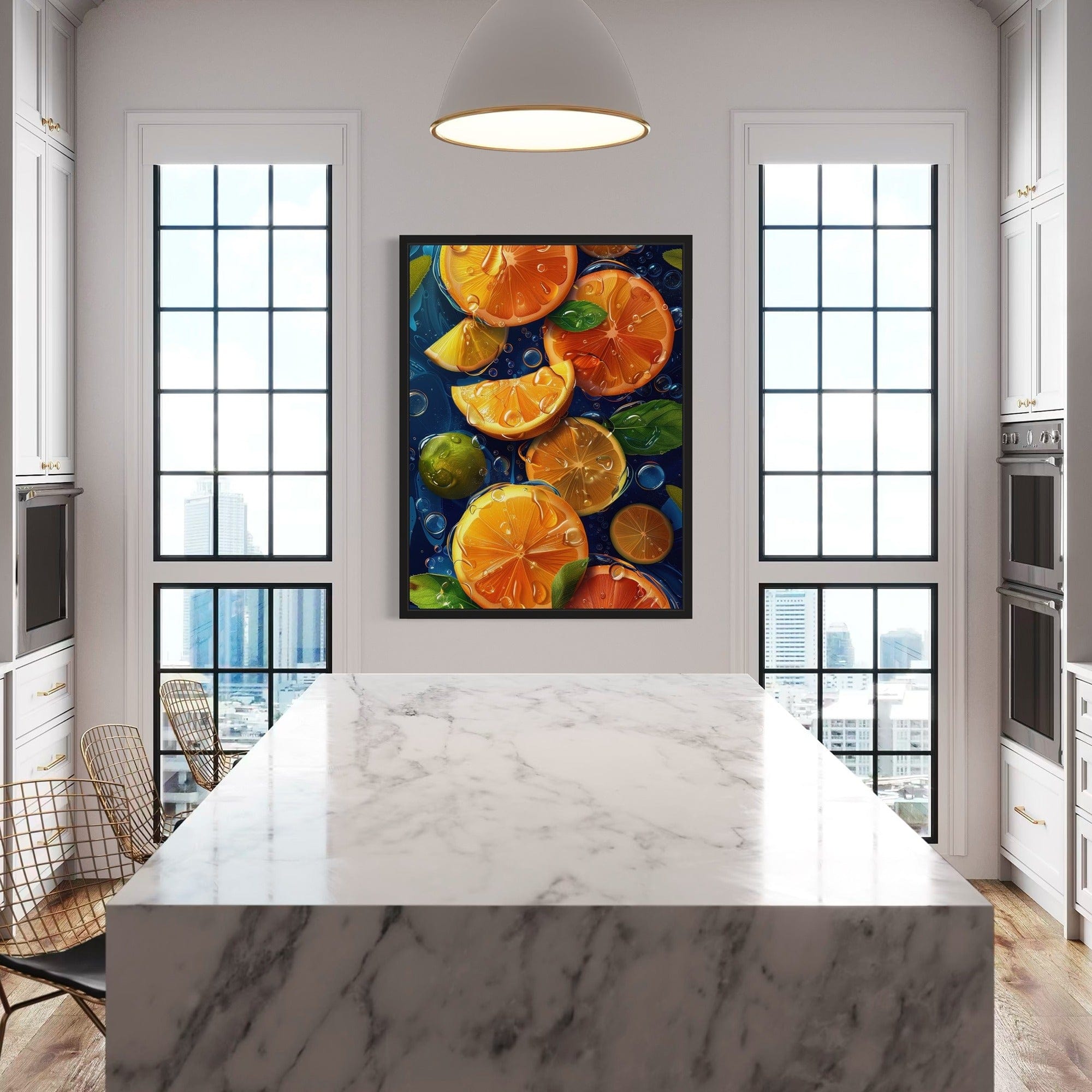 Blue backdrop orange slices canvas print