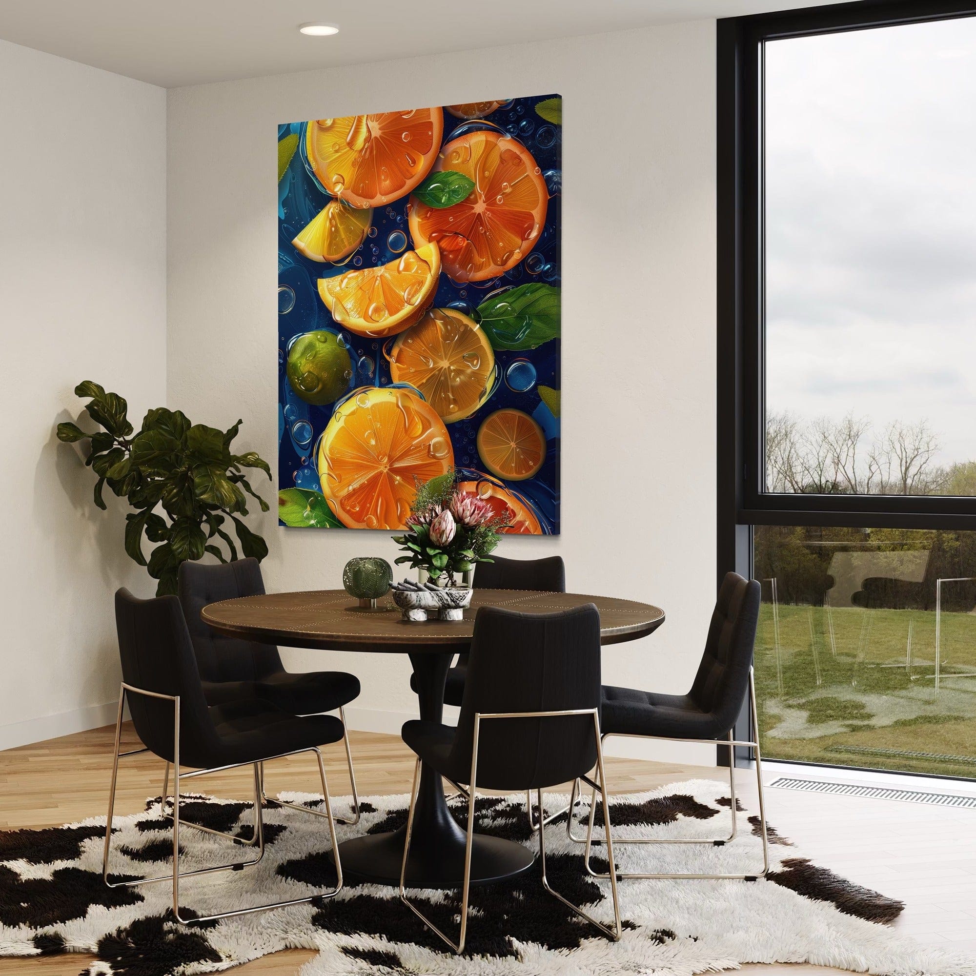 Juicy orange slice close up canvas for kitchen