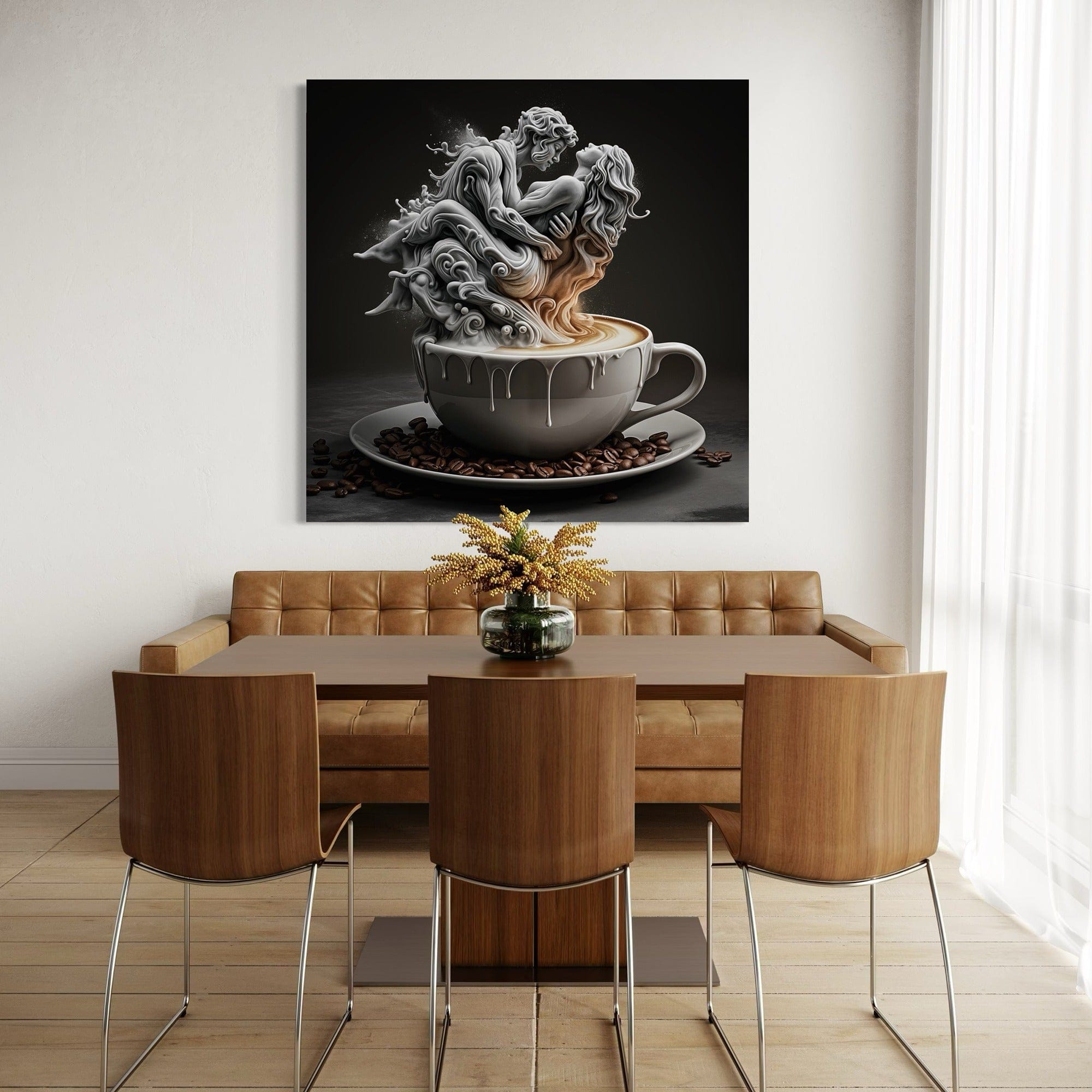 Unframed version of Coffee Passion square canvas on neutral wall
