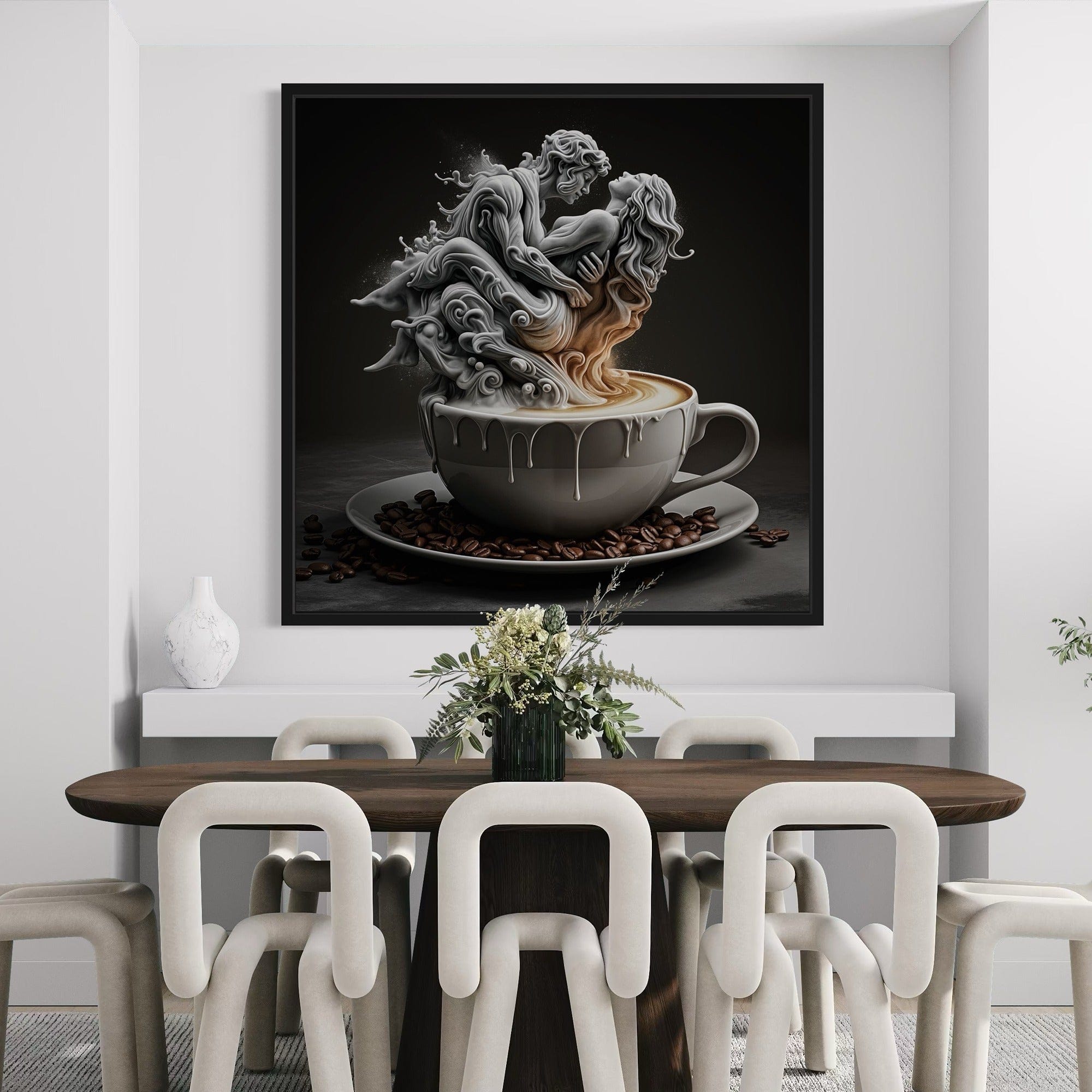 Side angle view showing gallery-wrapped edge of coffee artwork