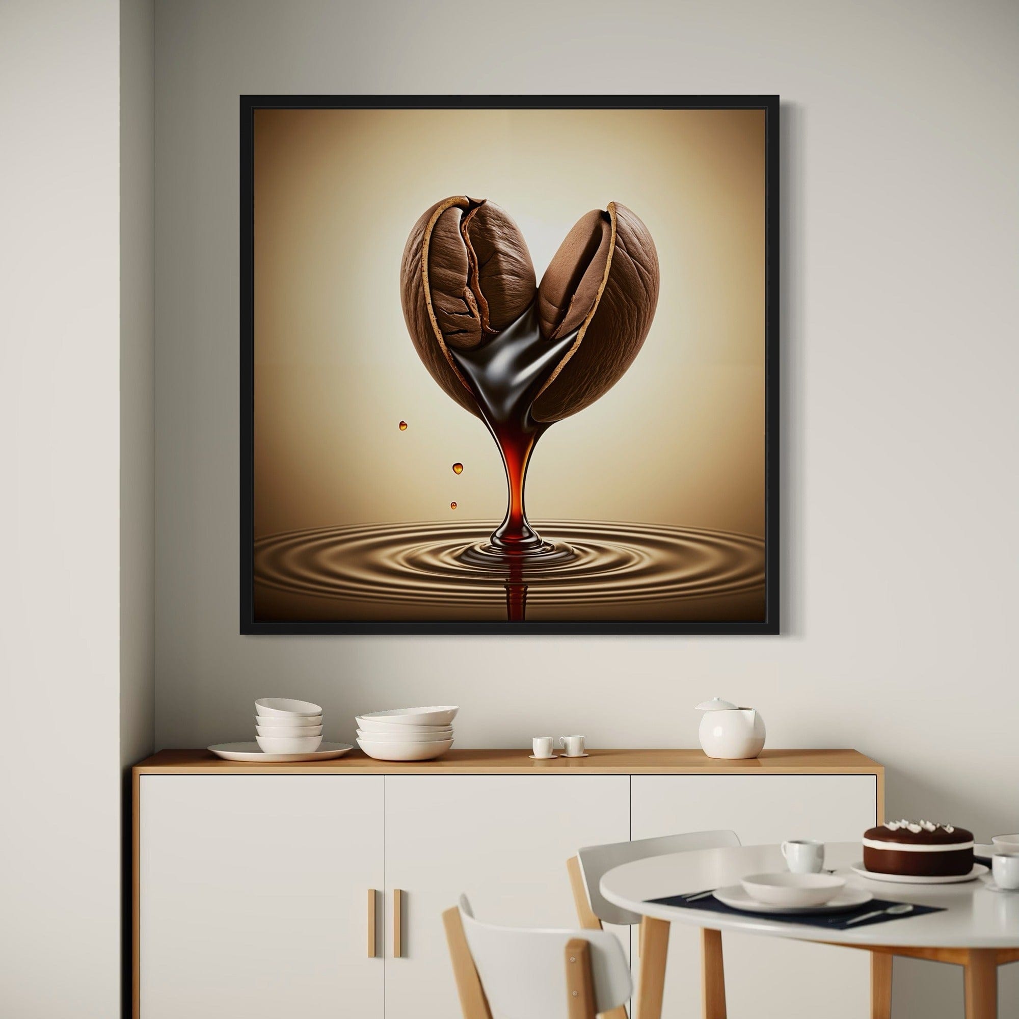 Stylish cafe interior mockup with coffee themed wall decor