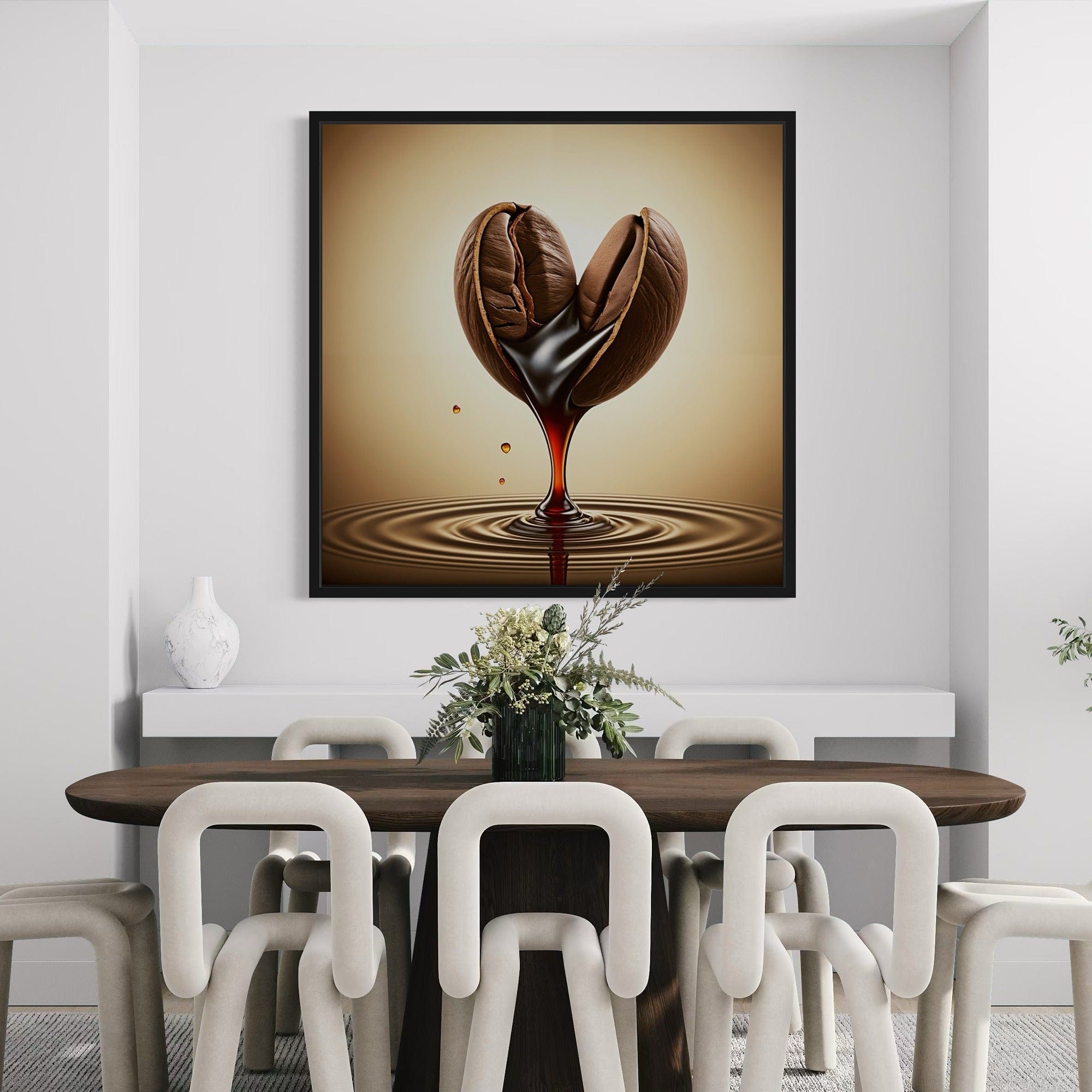 Square format coffee lover wall art for minimalist kitchen interior design