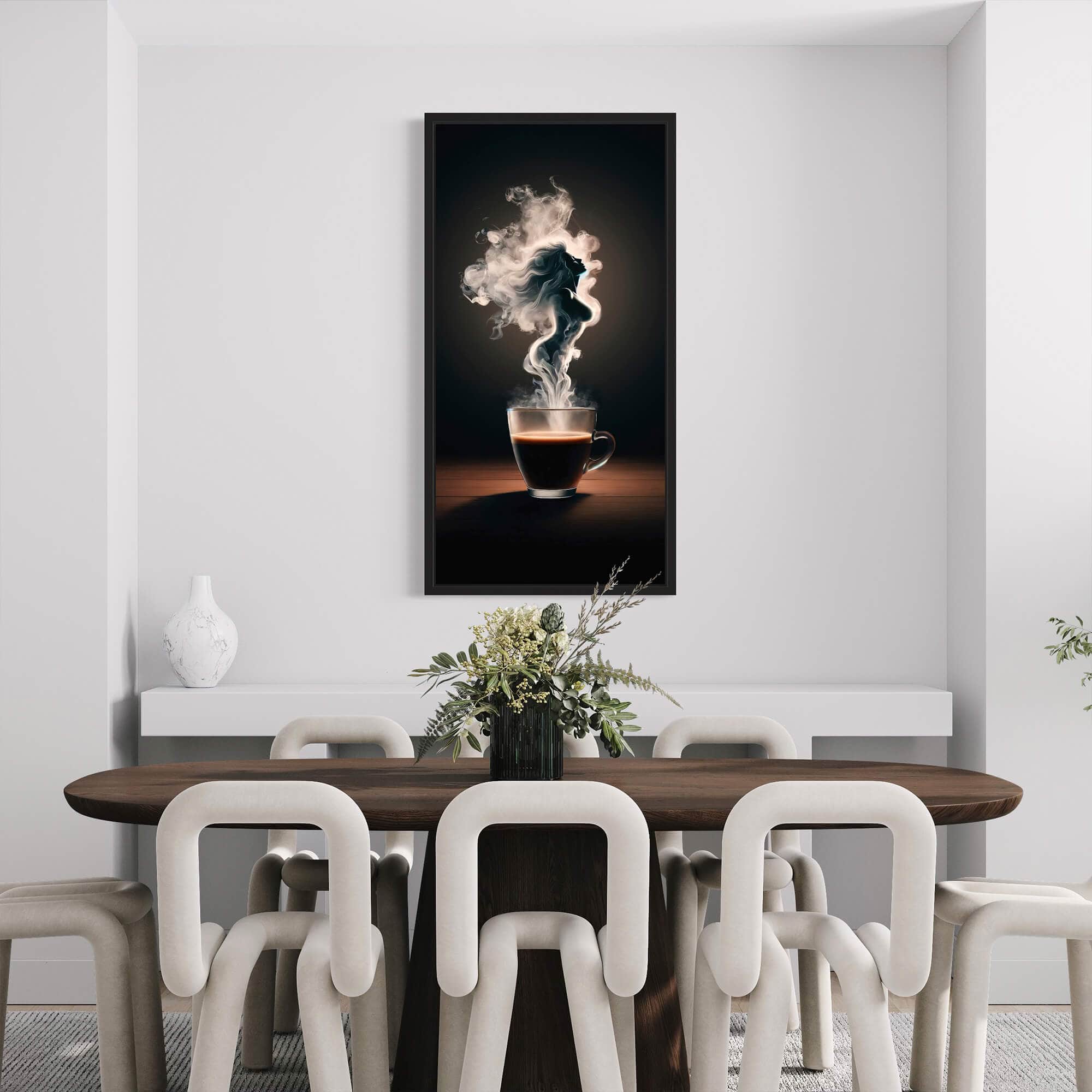Cozy kitchen canvas with artistic coffee steam