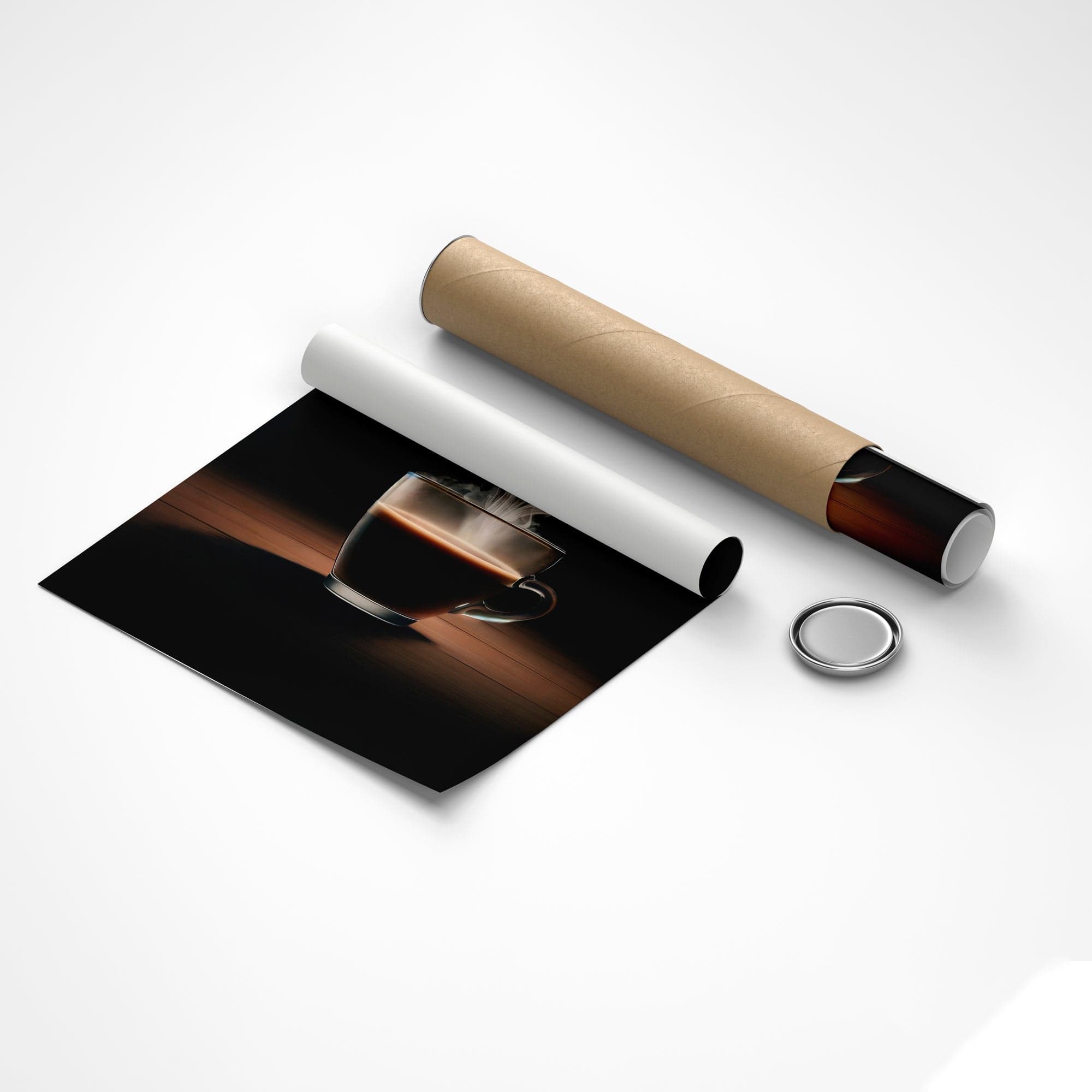 Stylish cafe kitchen artwork steaming coffee cup