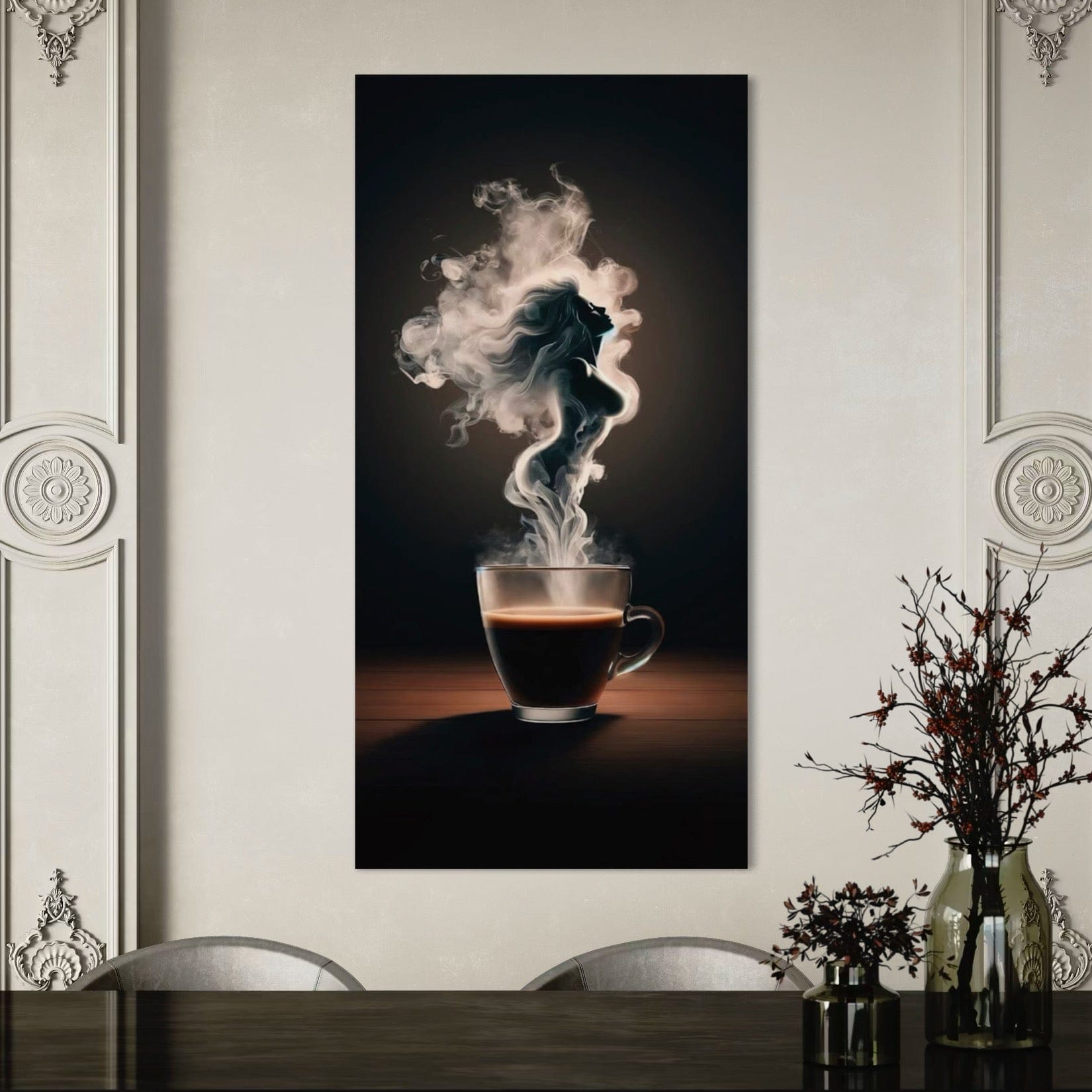 Artistic steam coffee poster for cafe kitchen