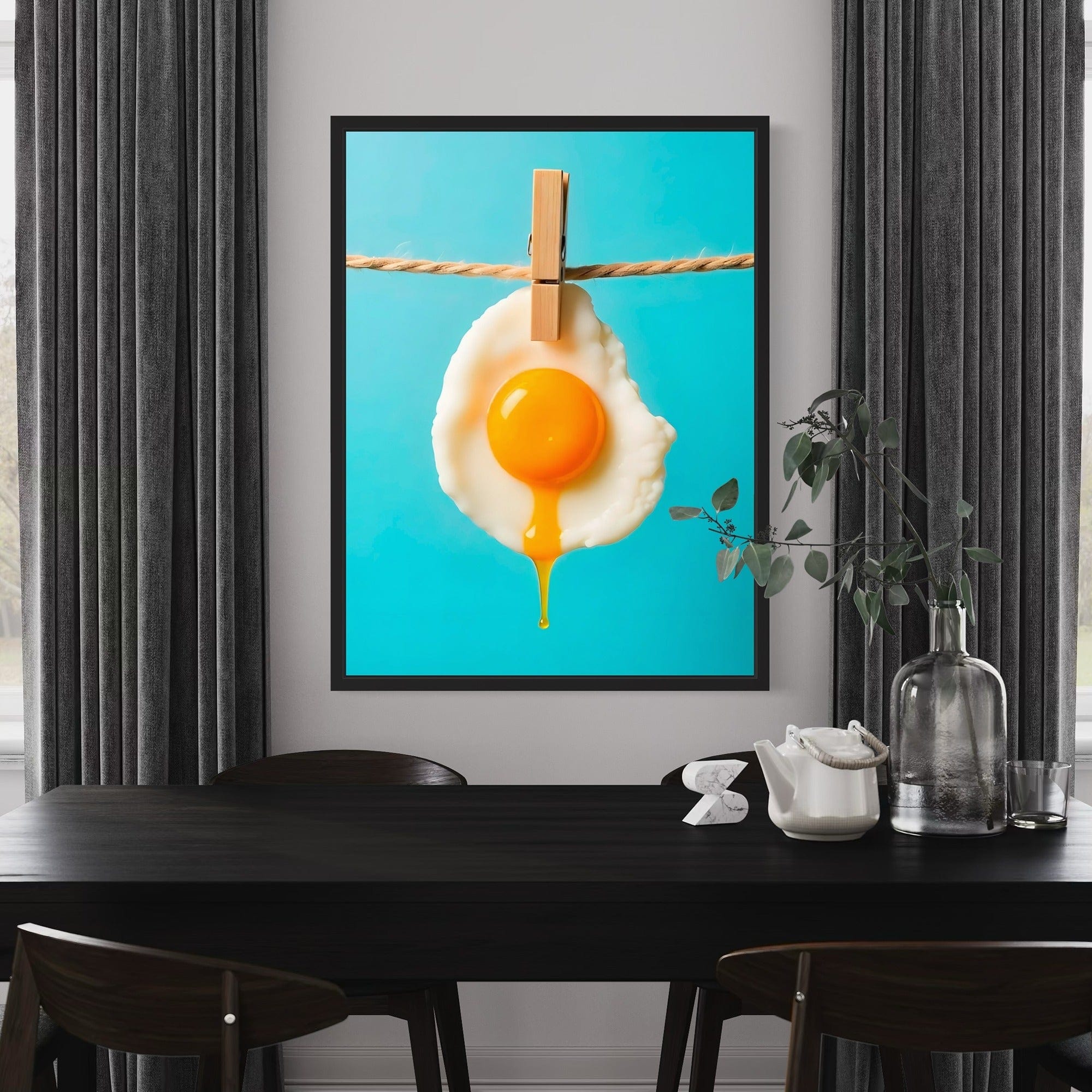 Fun kitchen wall art with dripping yolk