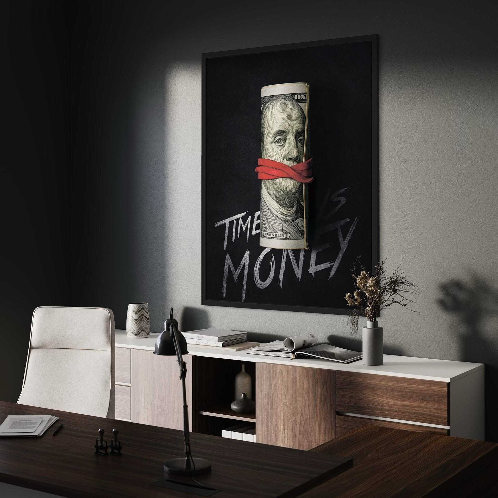 Side angle view of entrepreneur themed canvas wall decor