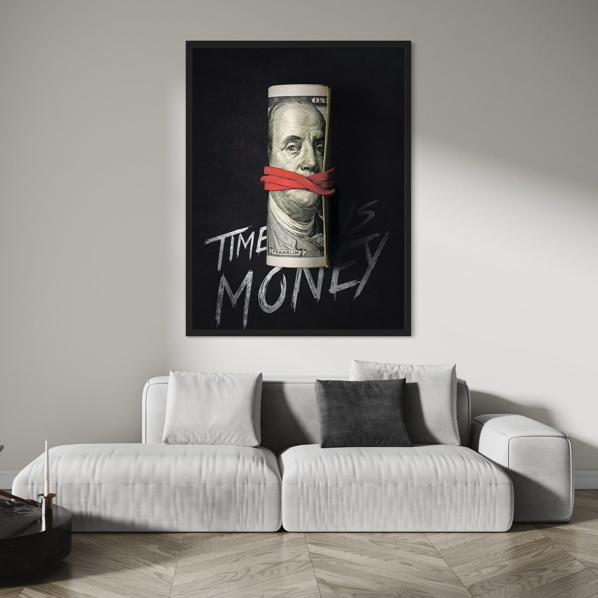 Detailed texture of hundred dollar bill portrait and typography on canvas