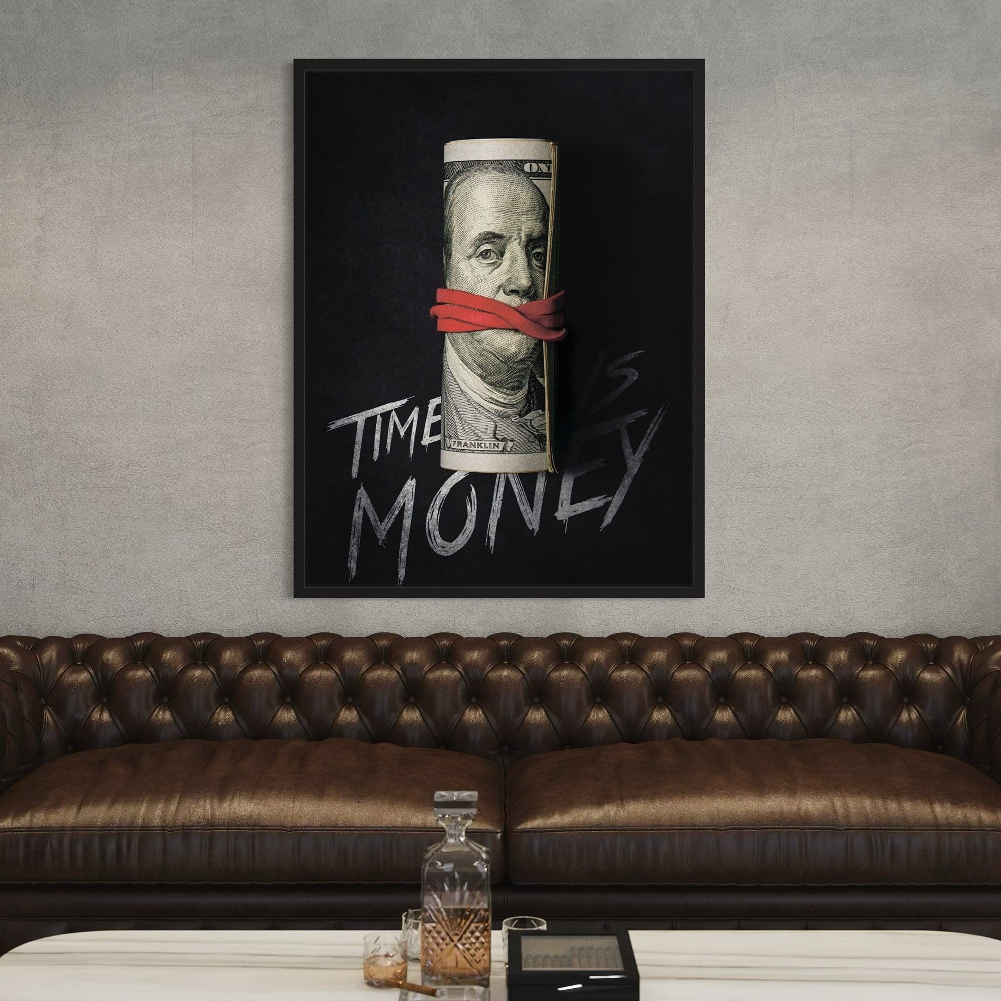 Modern workspace interior mockup with money motivation wall decor
