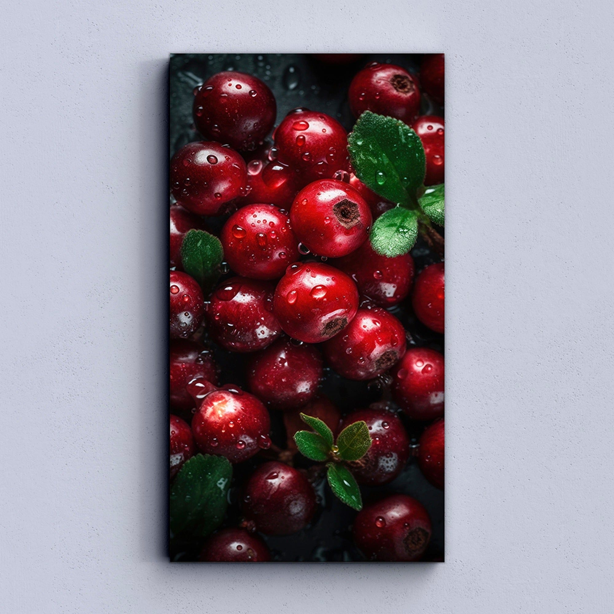 Fresh red lingonberries with water drops print