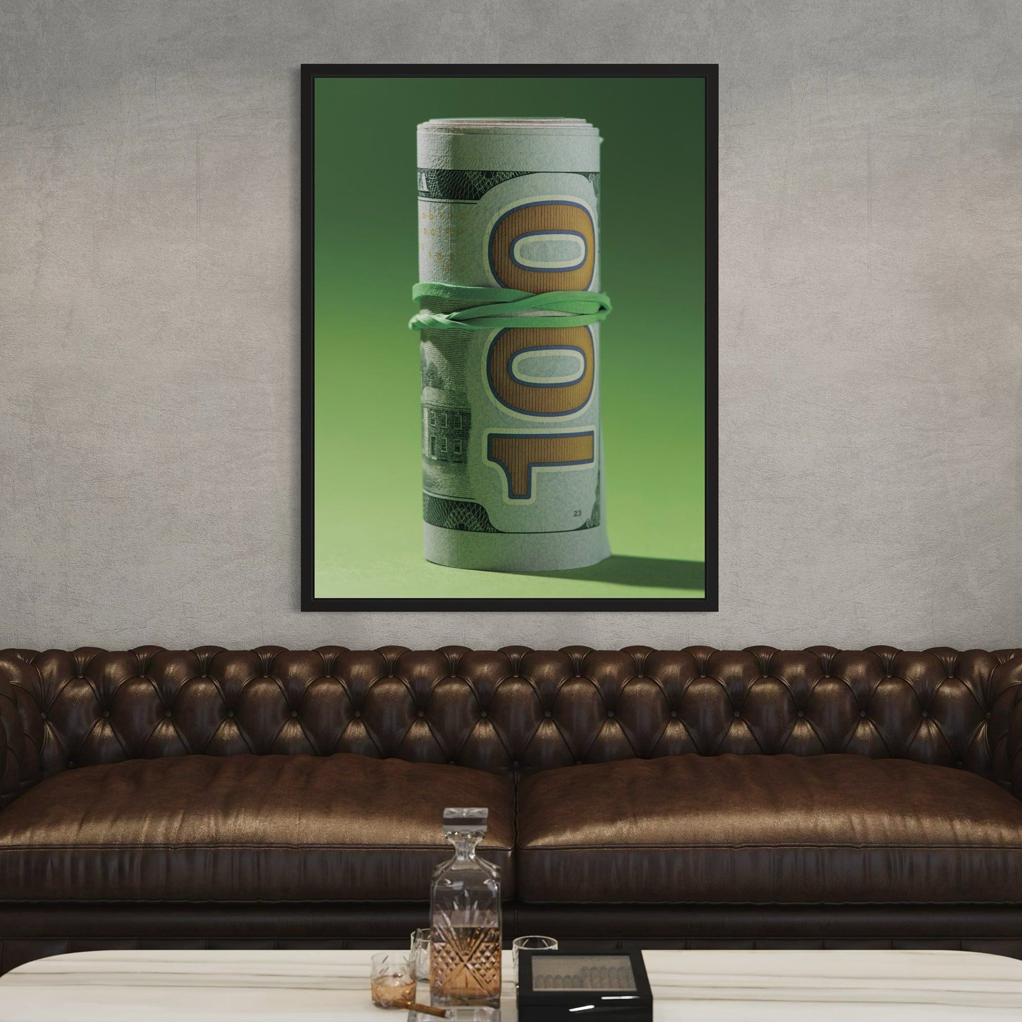 Square format minimalist money wall art for modern office interior design
