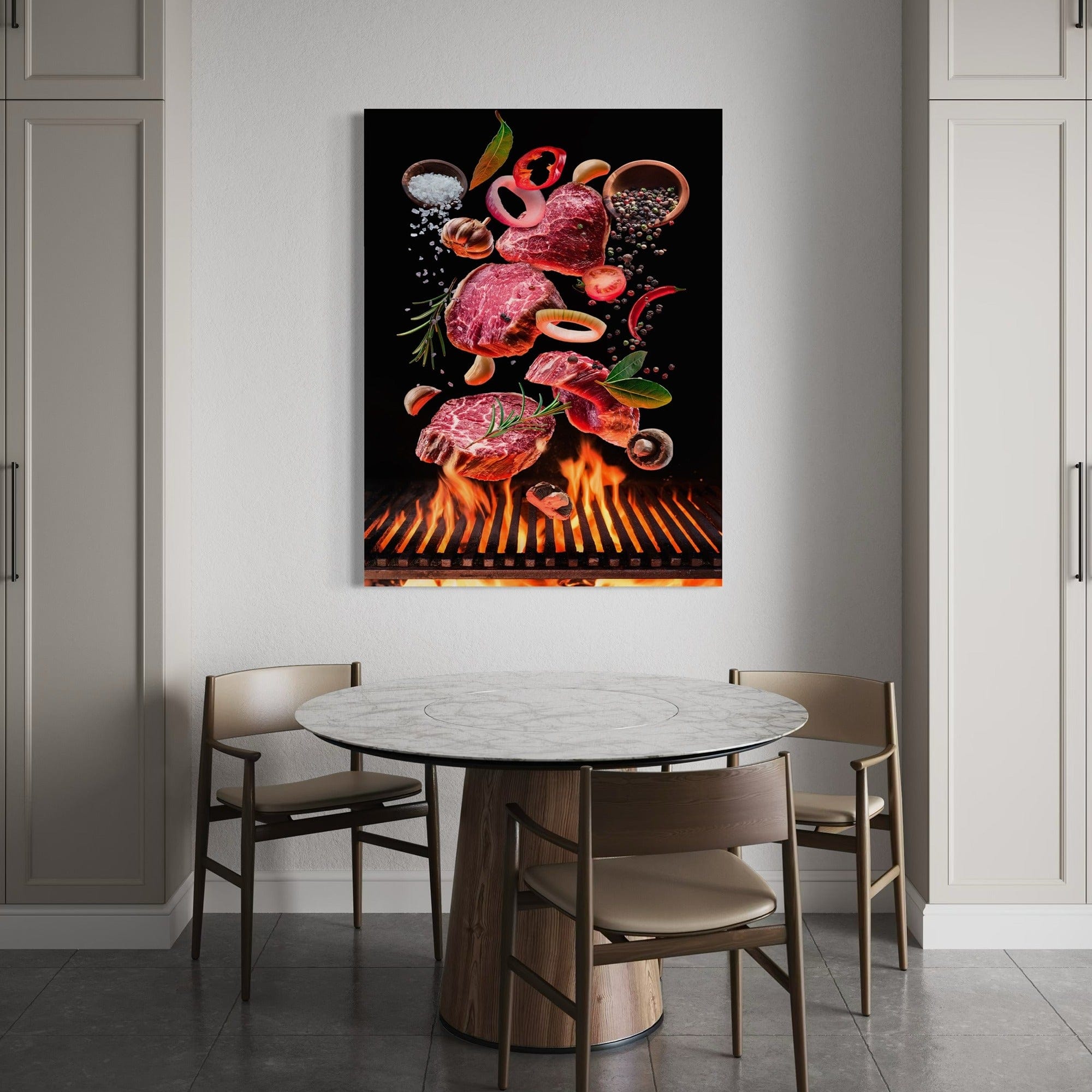 Steak and herbs canvas wall art for kitchen