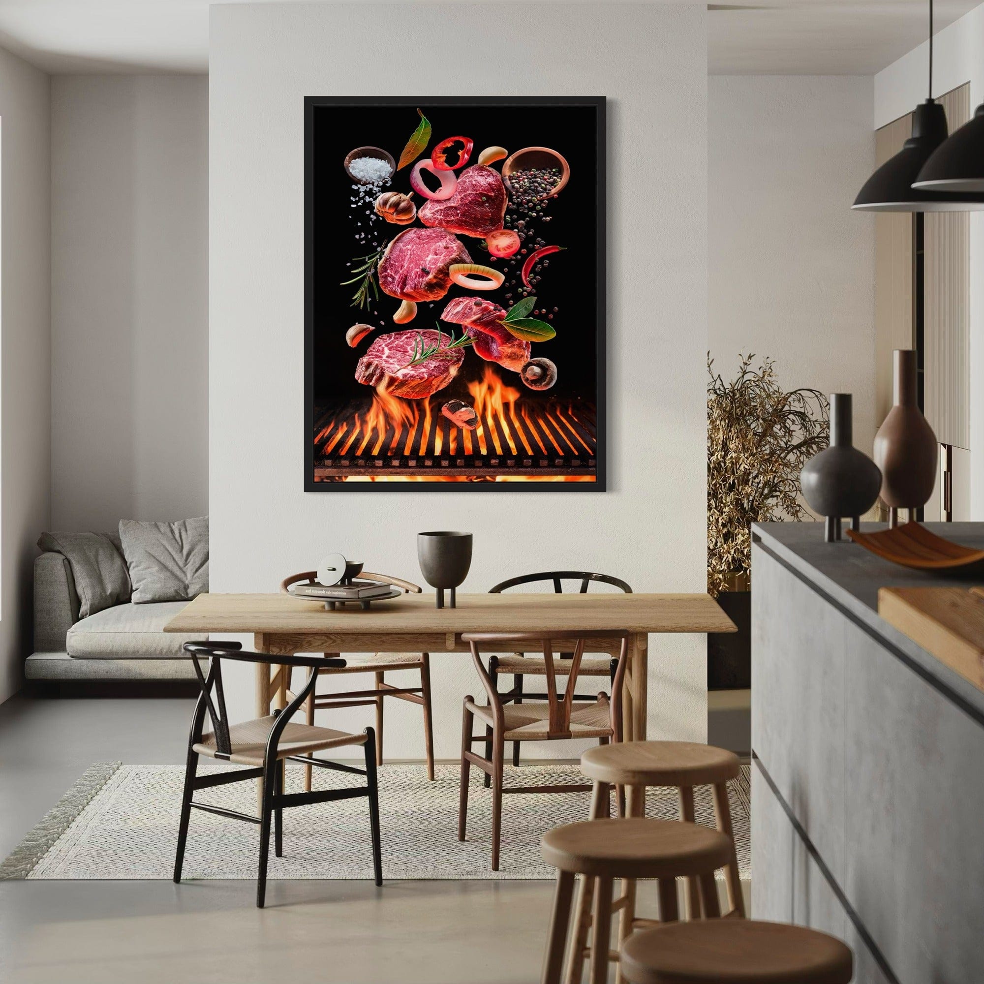 Fire grill cooking meat kitchen wall picture