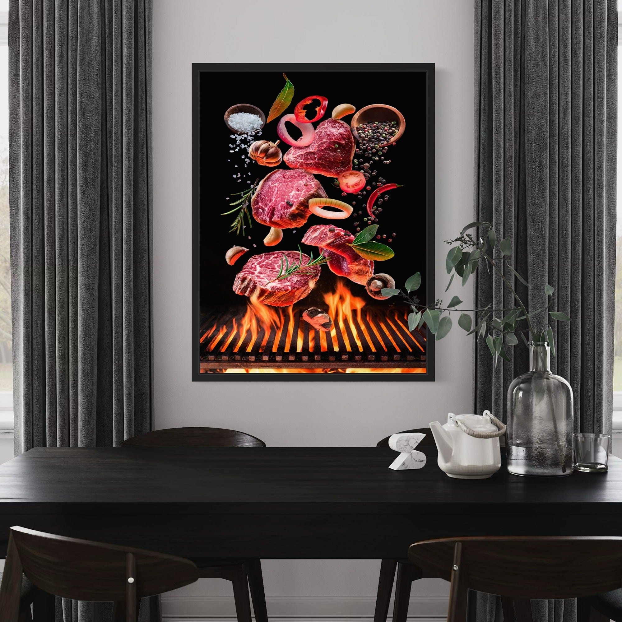 Spicy beef on flaming grill wall poster