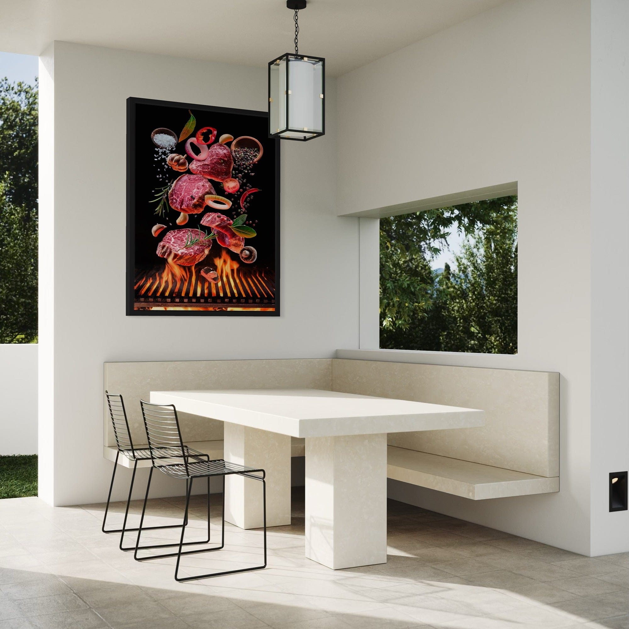 Chef kitchen decor steak and vegetables canvas
