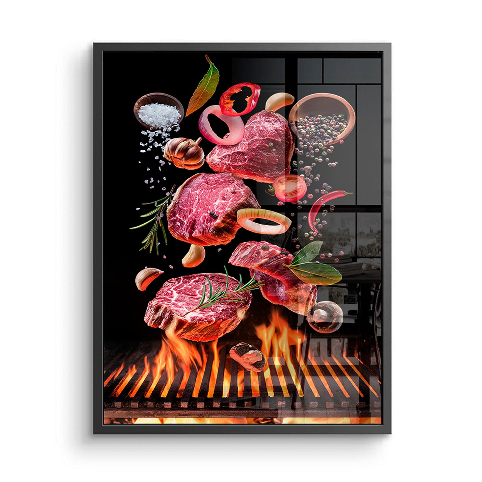 Grill flames food art poster for dining room