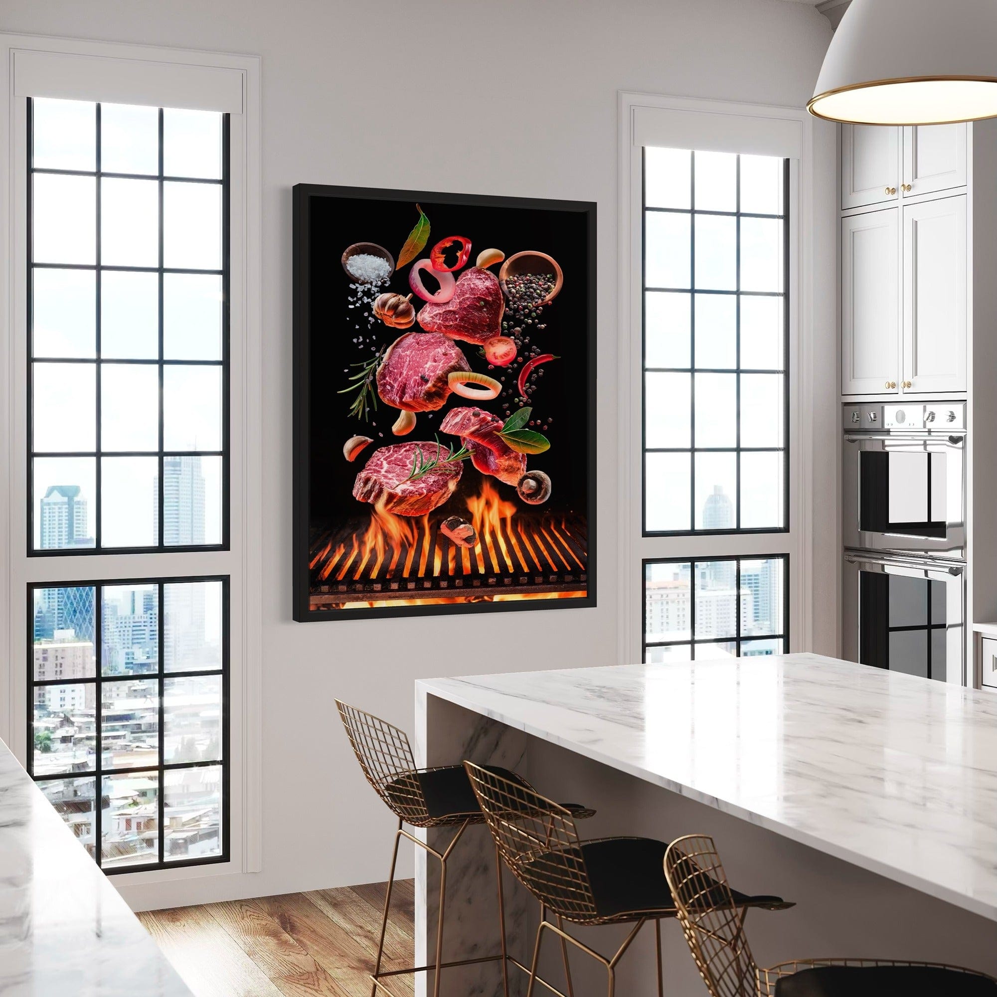 Red meat with rosemary and chili wall artwork