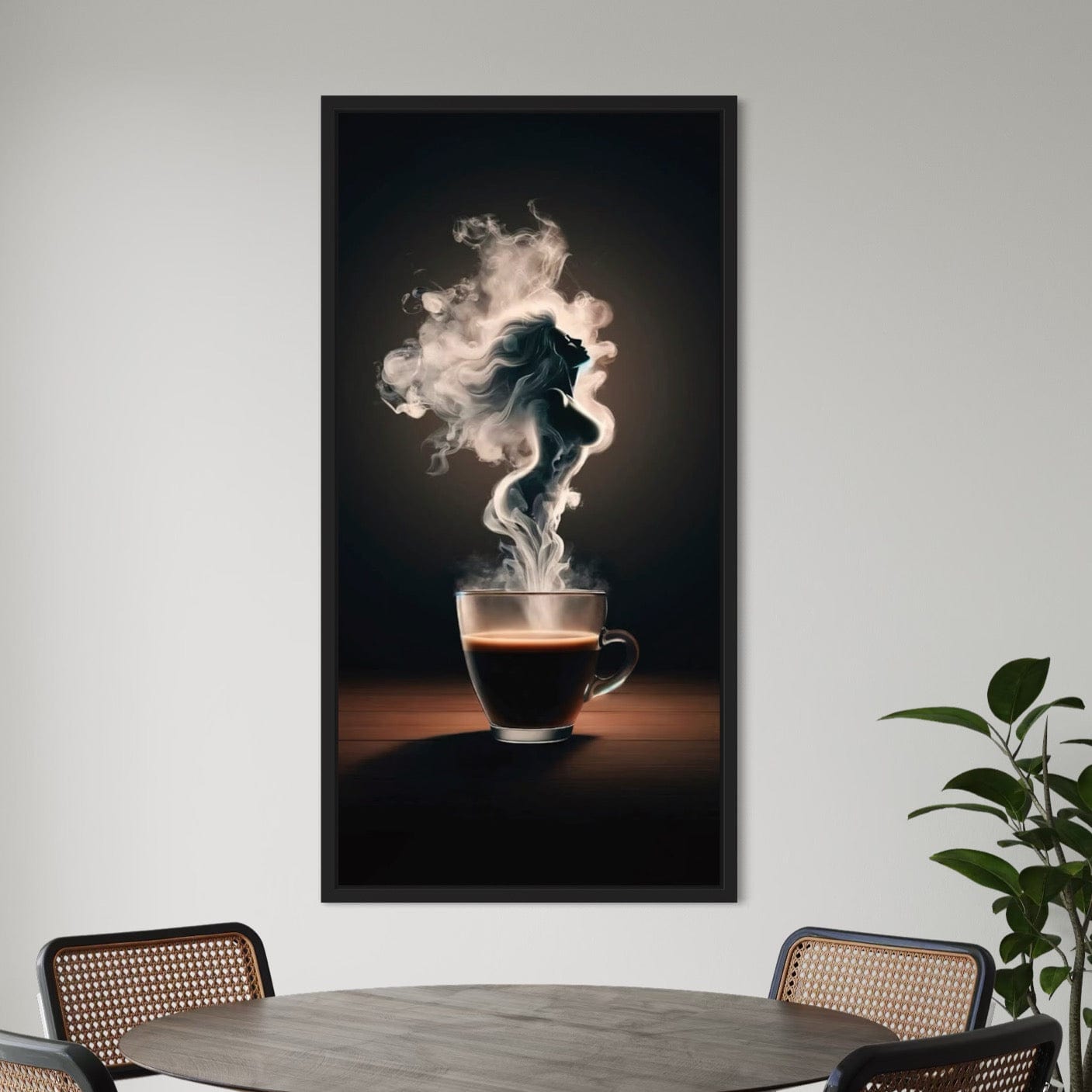 Moody coffee cup wall art for dining area