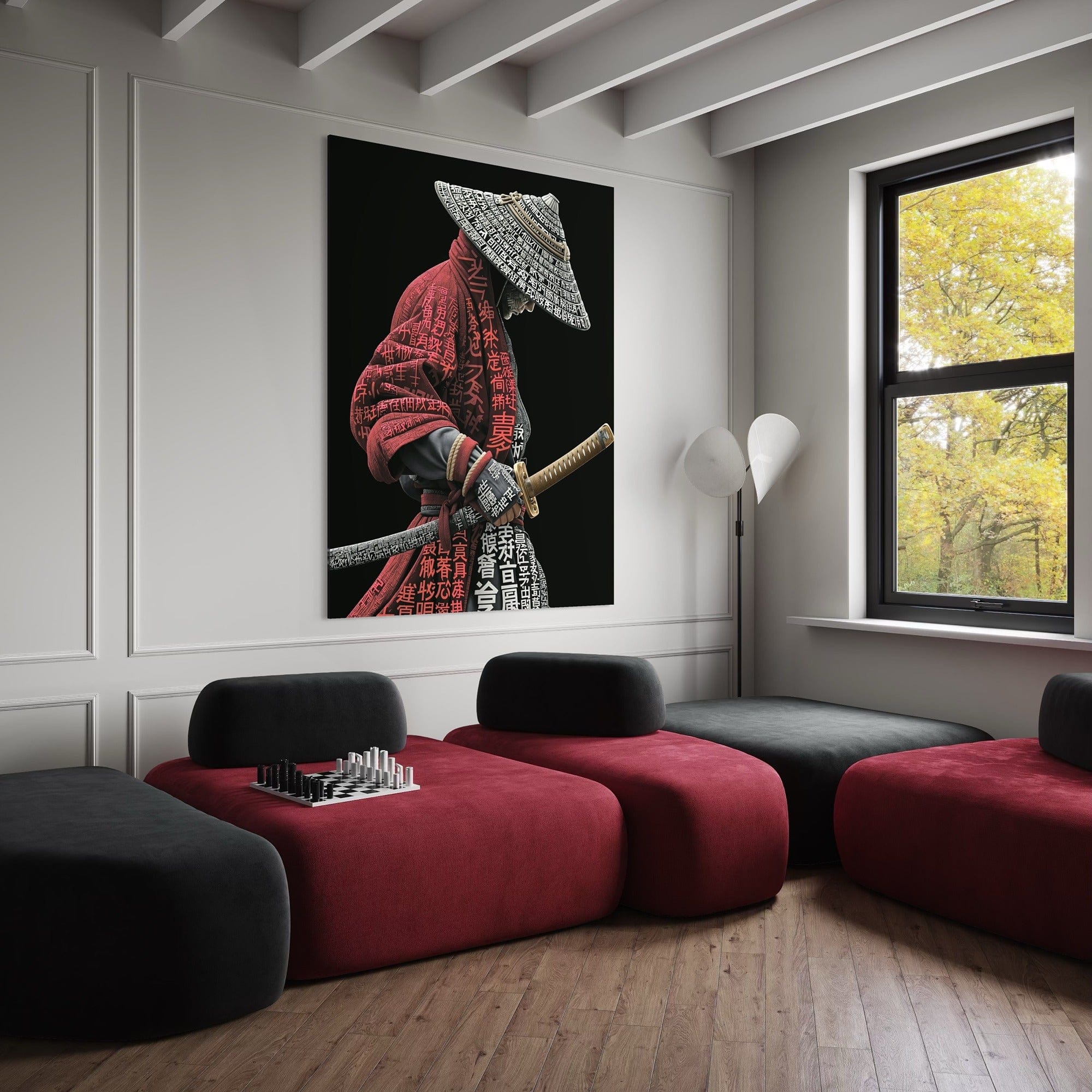 Samurai wall art with kanji typography
