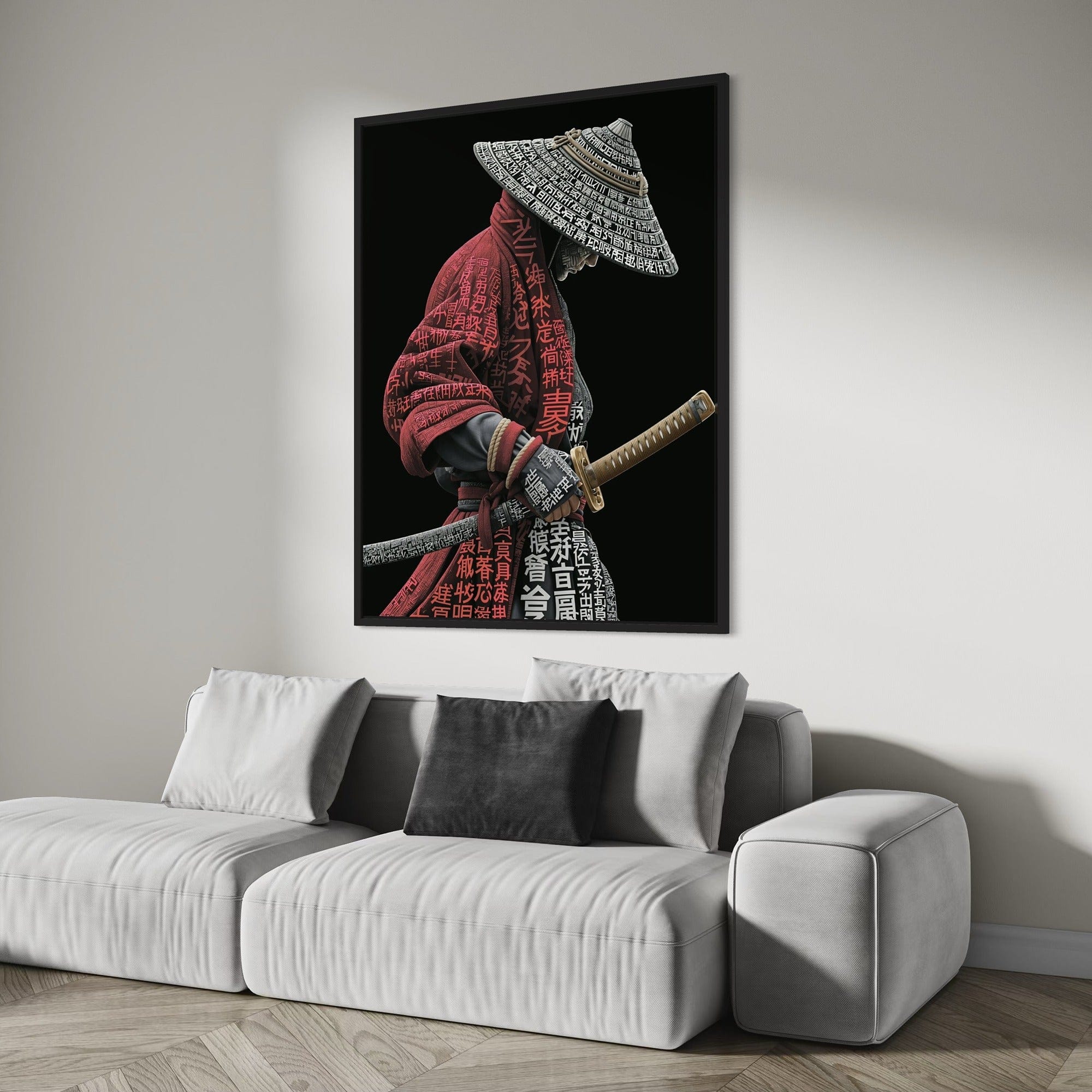 Red and black samurai poster minimalist style