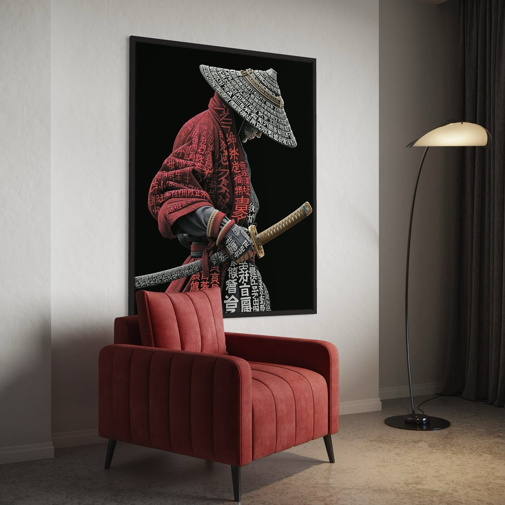 Kanji pattern samurai cloak wall decor