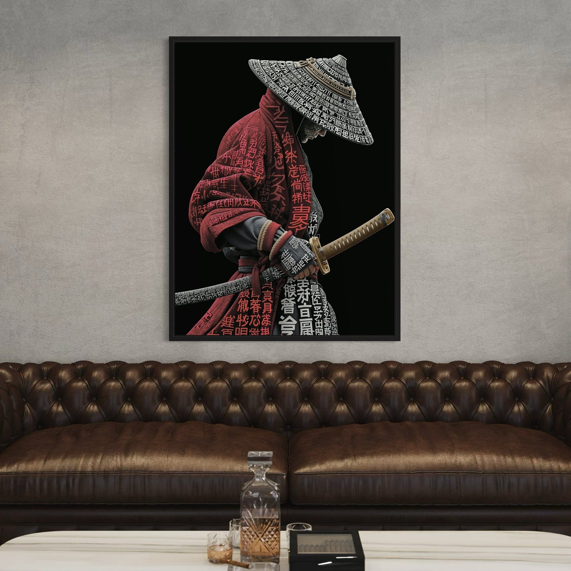 Samurai silhouette canvas with straw hat