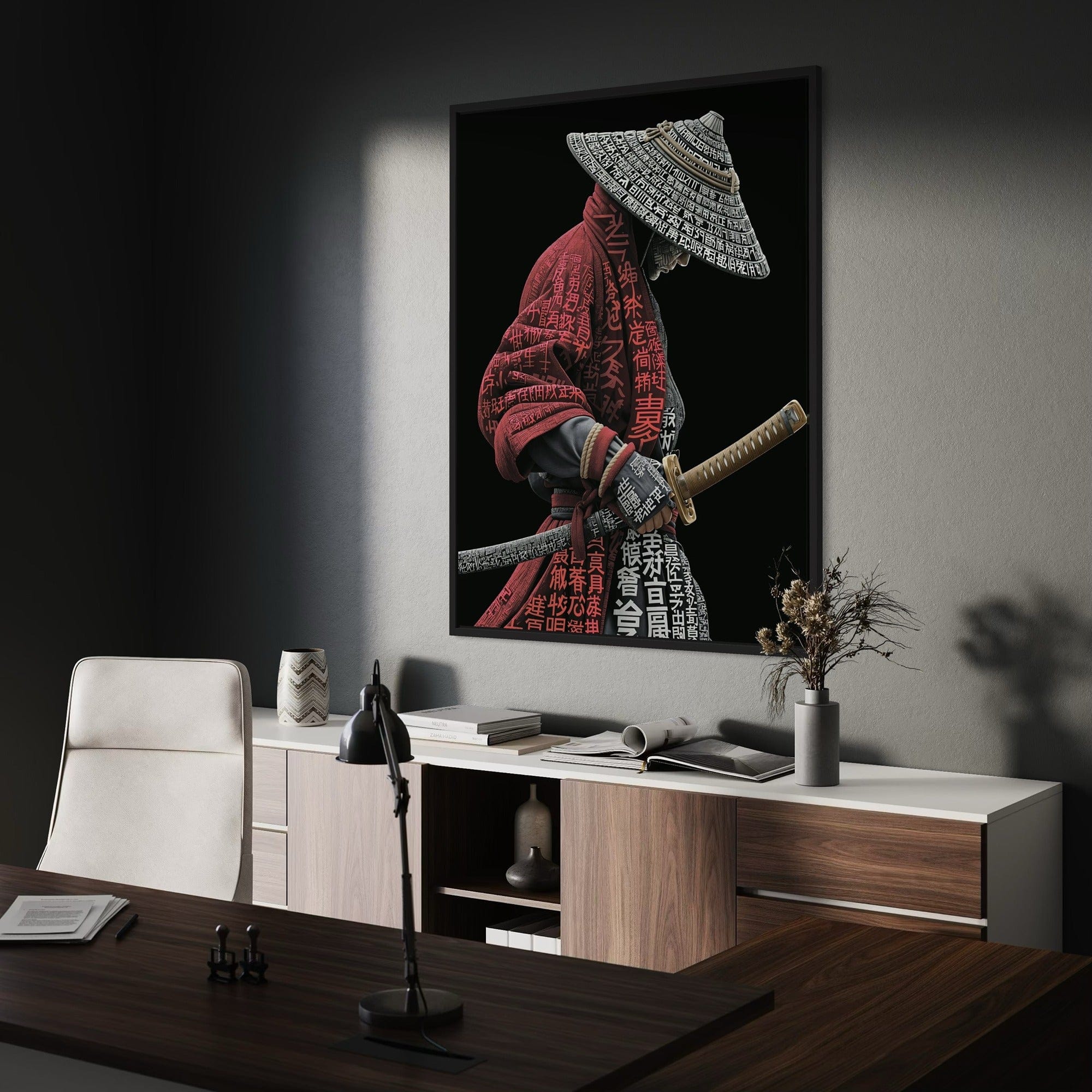 Epic katana fighter artwork black canvas print