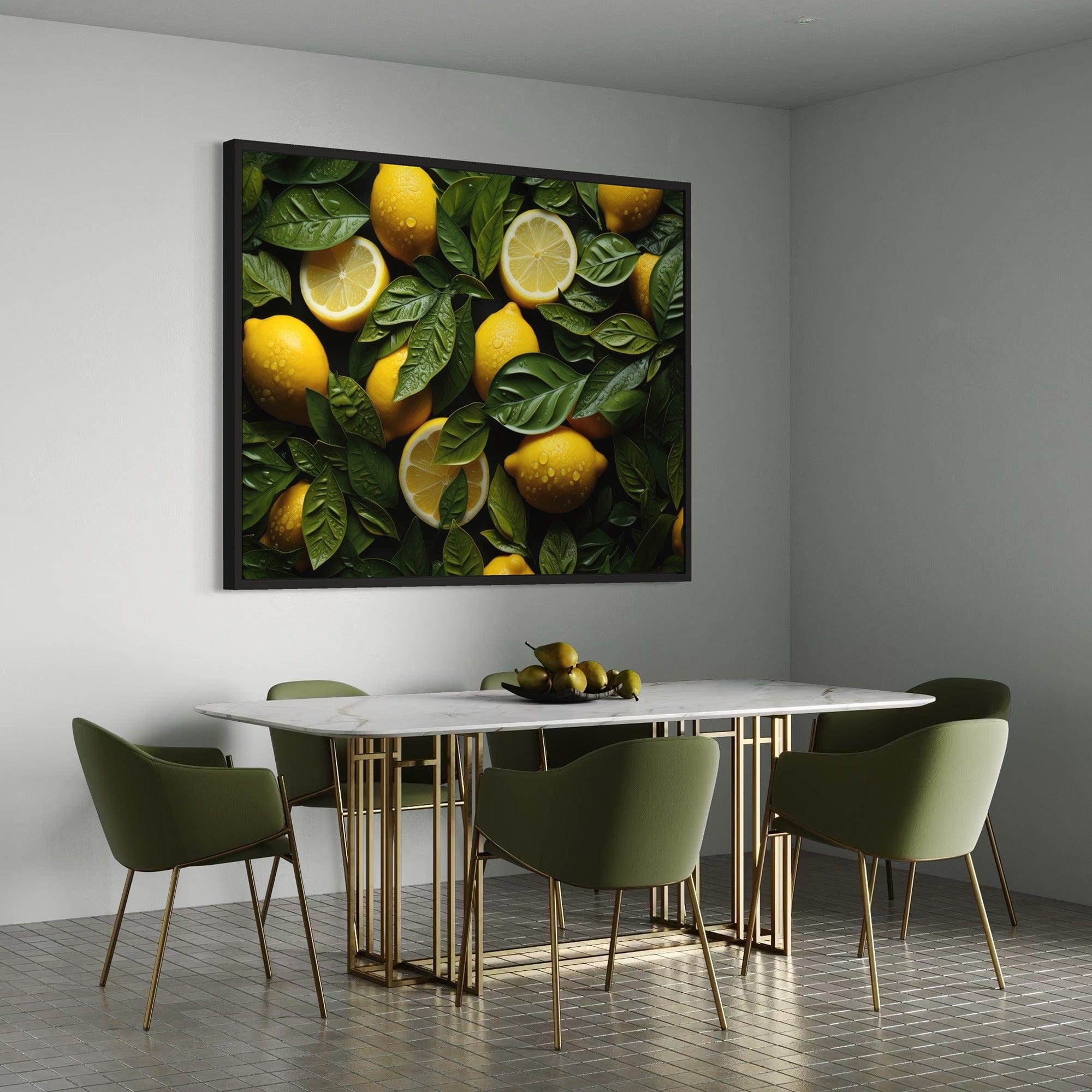 Bright yellow lemons kitchen poster
