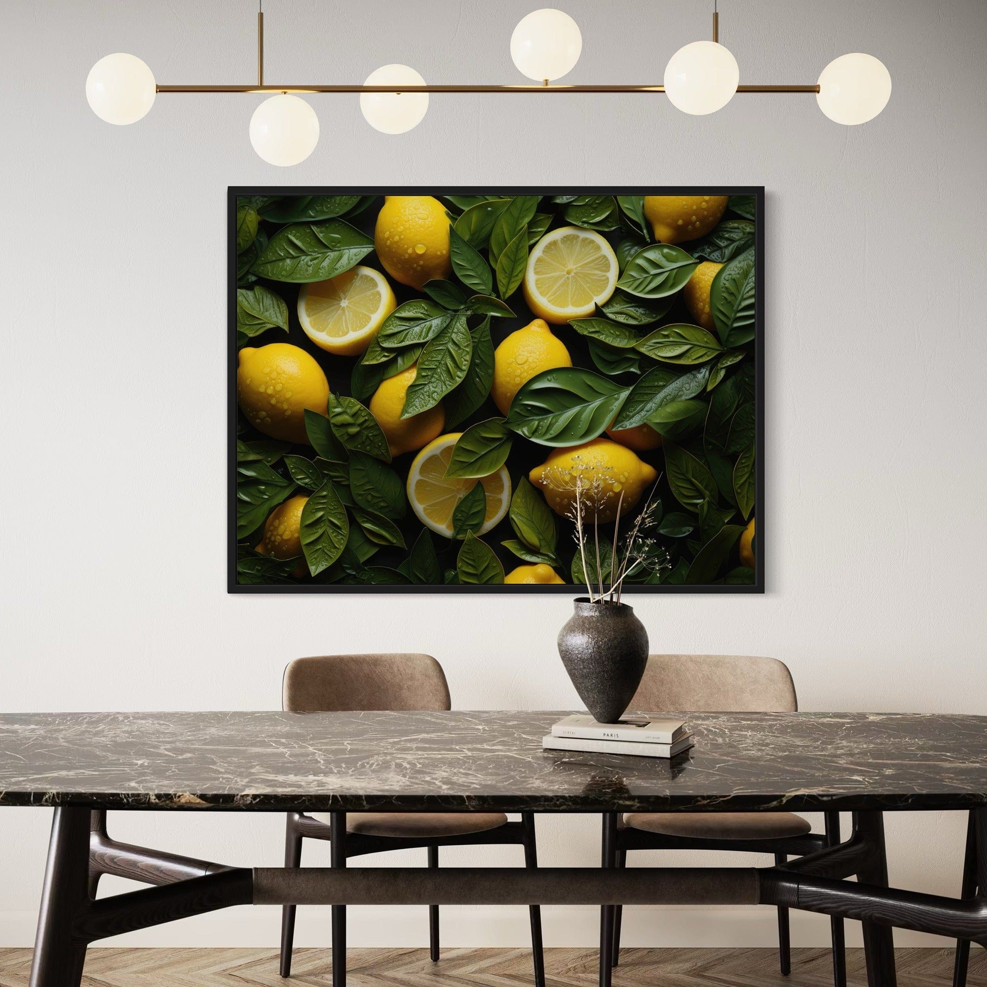 Lemon and leafy greenery kitchen artwork