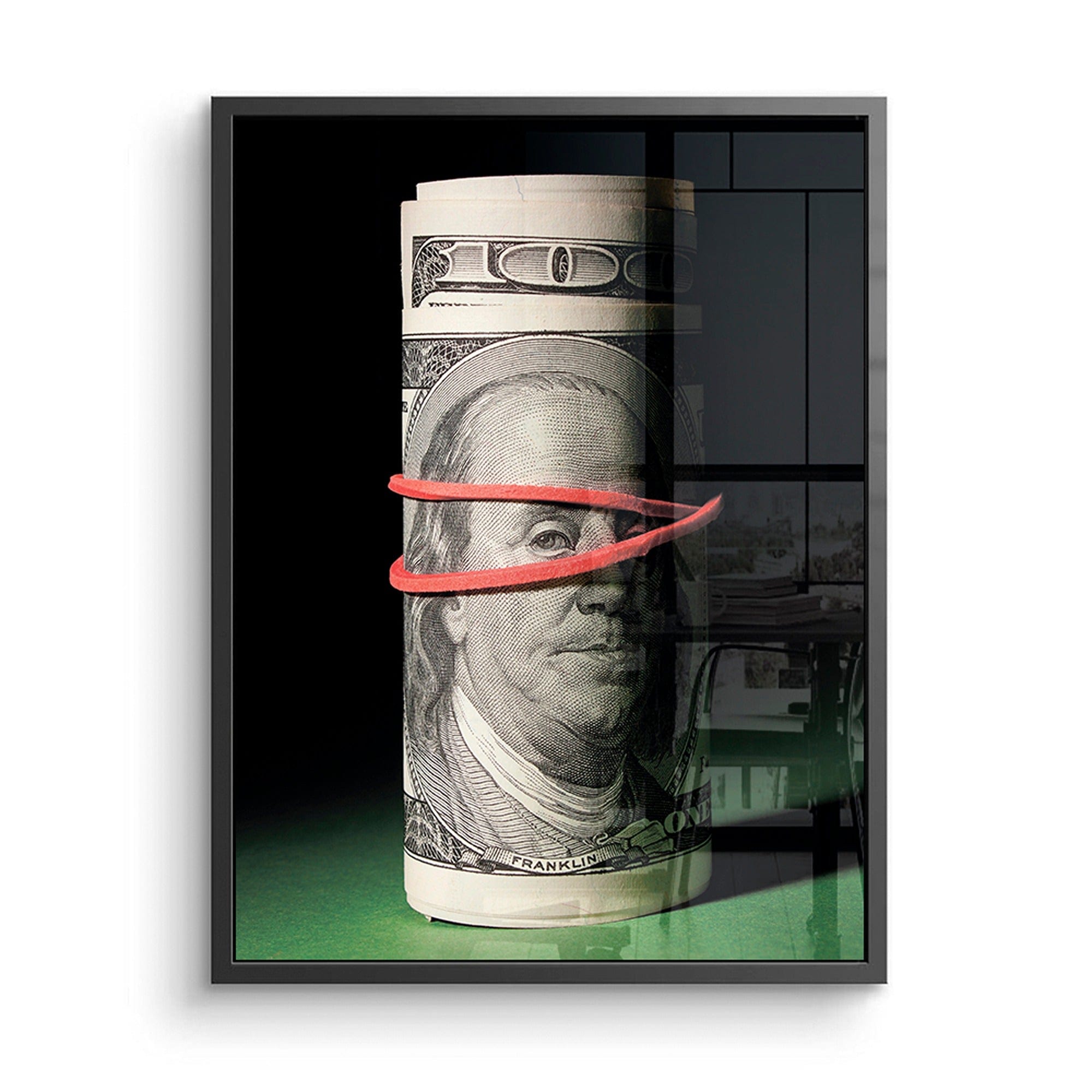 Close up detail of rolled hundred dollar bill minimalist canvas print