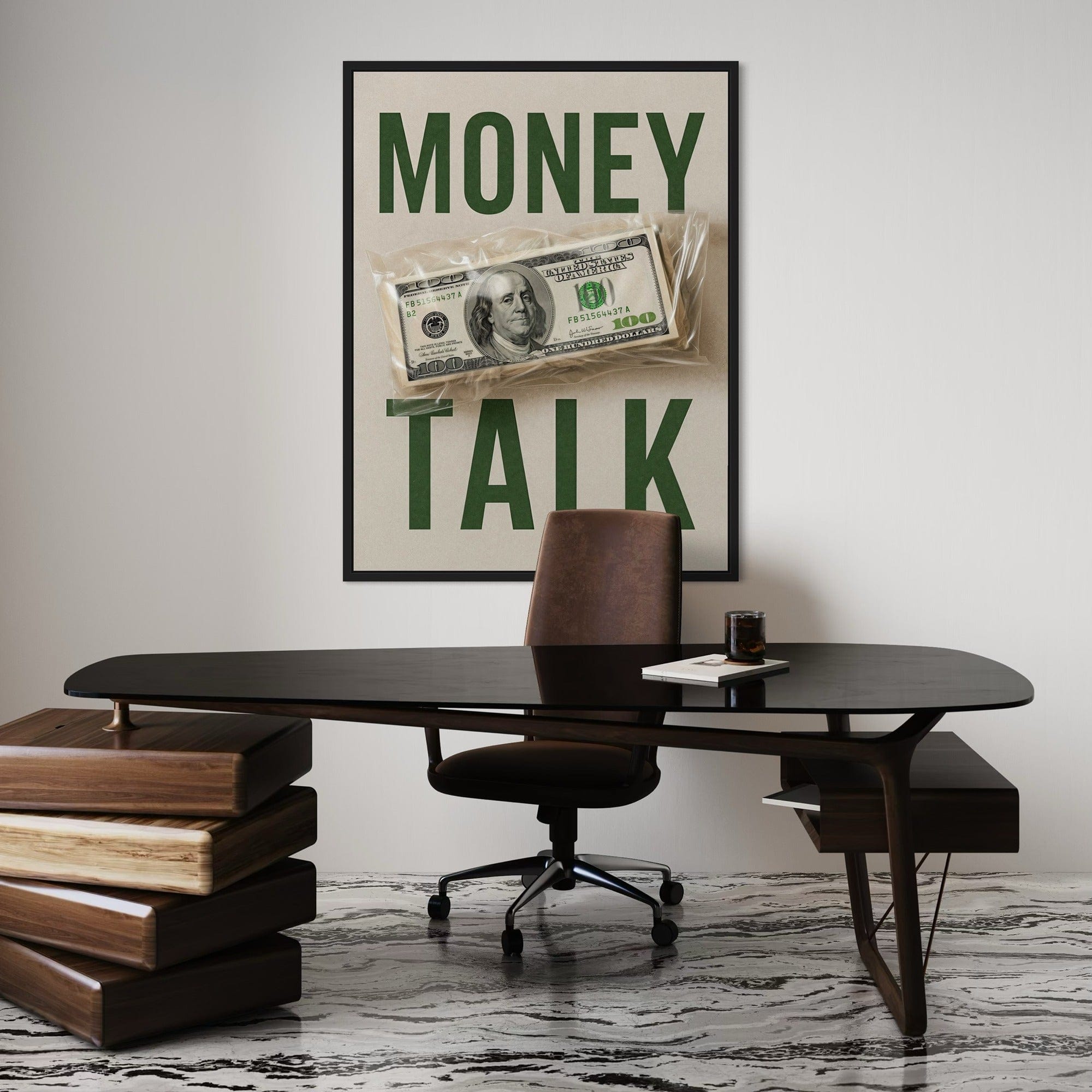 Modern typography money wall decor in green