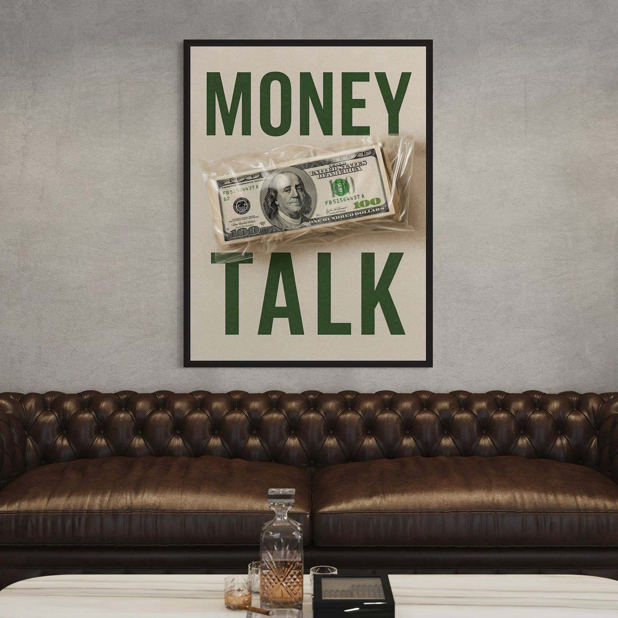 Money themed wall art for entrepreneur office