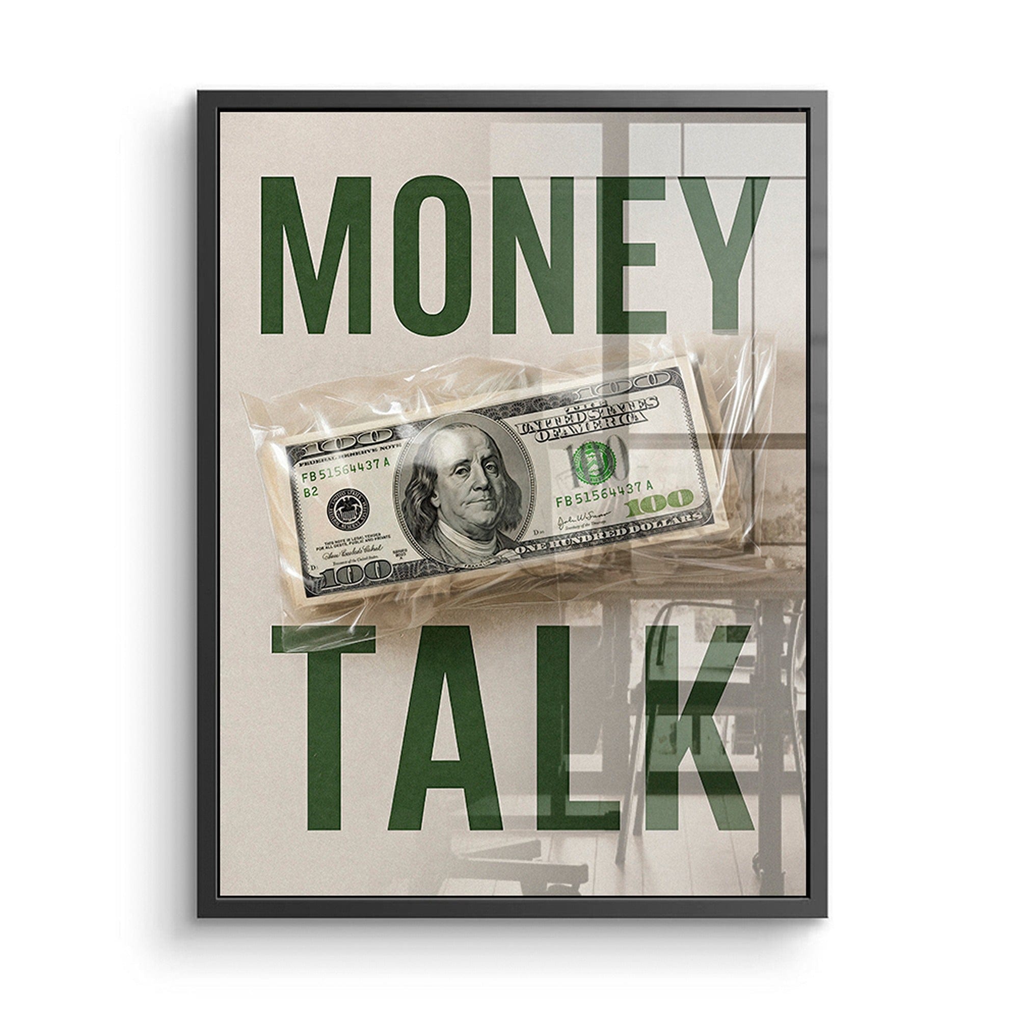 Finance themed wall art with $100 bill