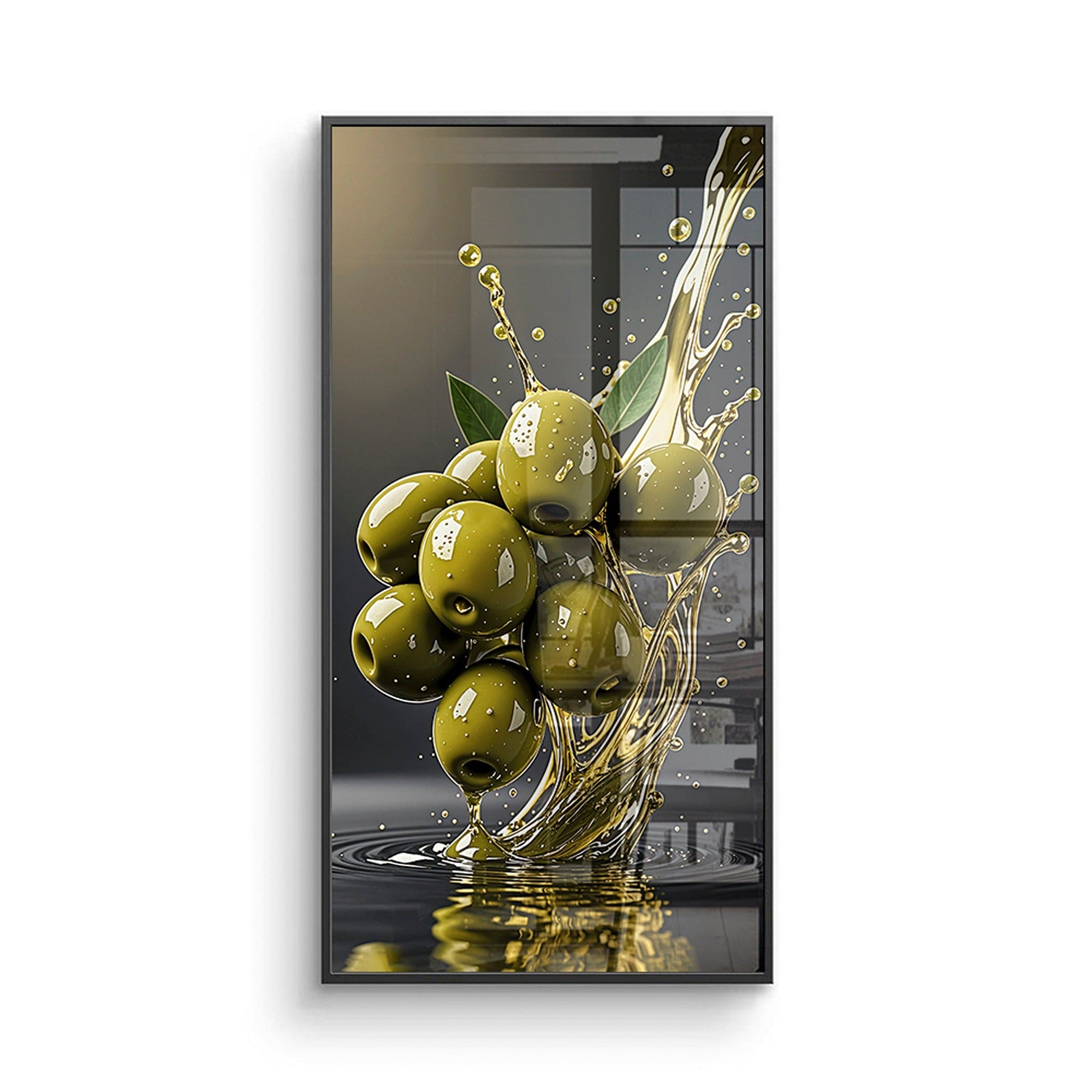 framed olive splash on kitchen wall mockup
