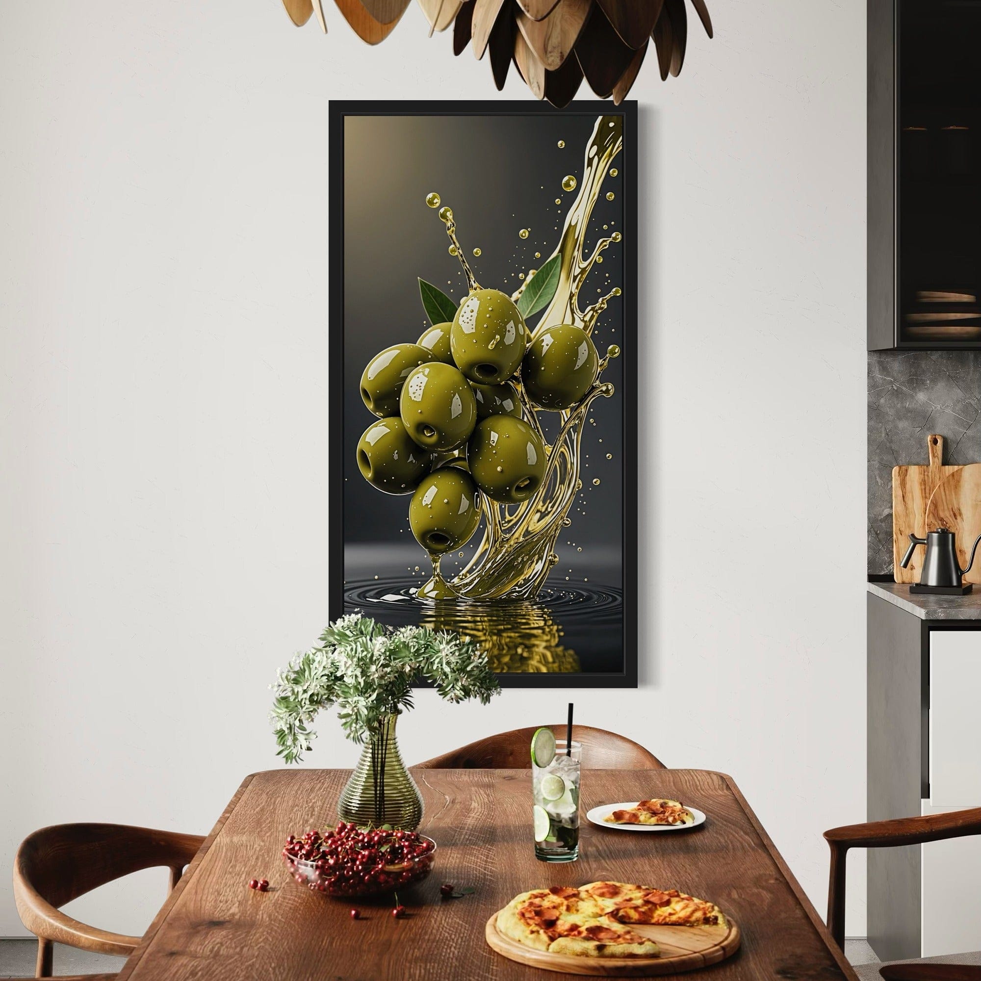 texture detail of olives and oil on canvas