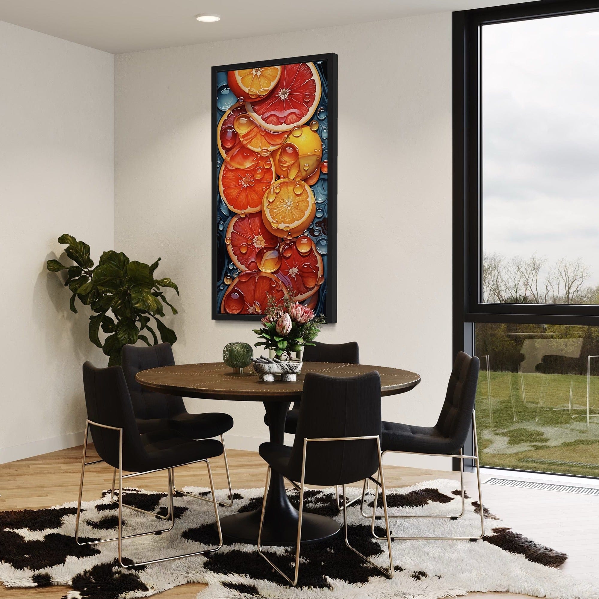 Orange and grapefruit slices with water drops