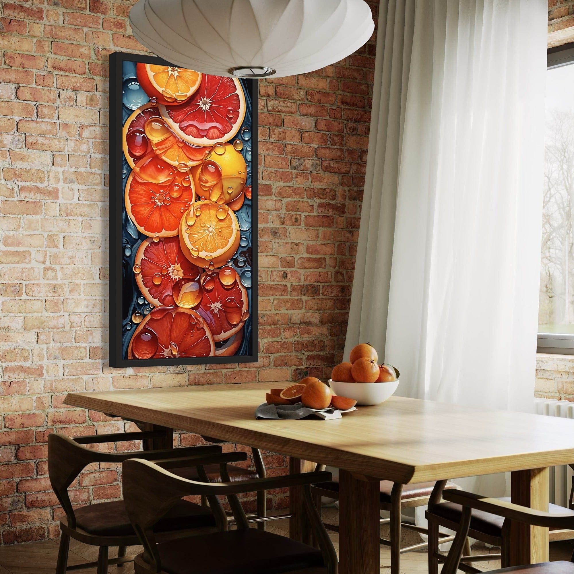 Zesty orange slices with droplets kitchen decor