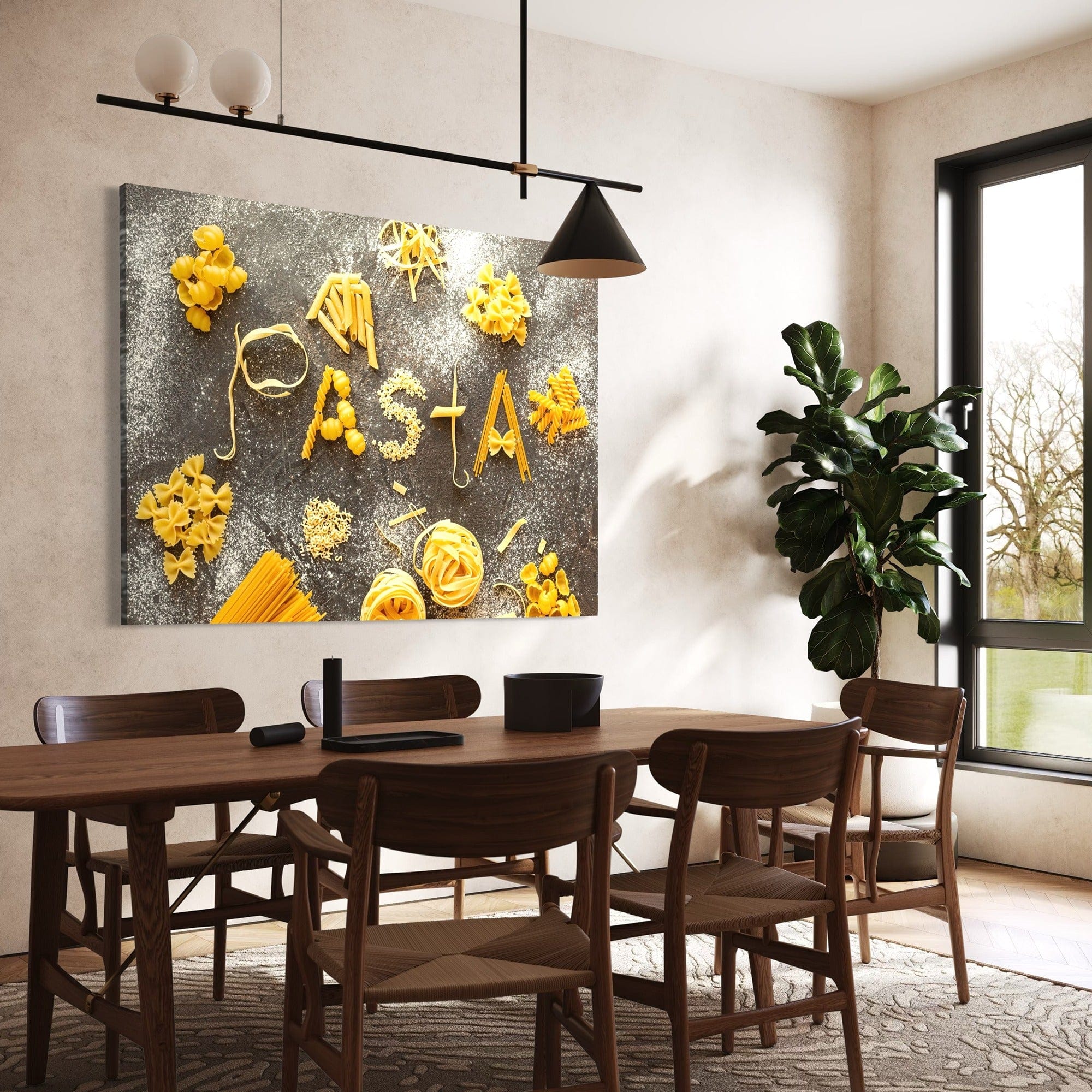 Cozy kitchen décor canvas, assorted pasta letters on stone, modern food wall art